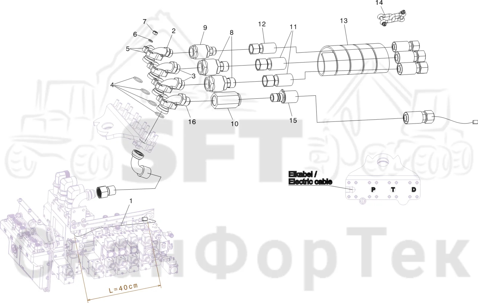 Схема: Komatsu / Лесозаготовительные машины / 931 S/N 9310021067- / Каталог запасных частей / Лесозаготовительное оборудование / Головка лесозаготовительной машины / V132E / Каталог запасных частей / Поворотные устройства и звенья / Гидравлическое оборудование головки подъемного крана
