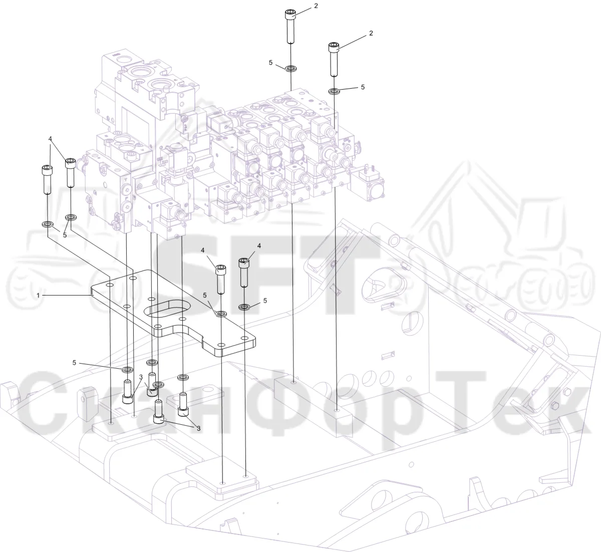 Схема: Komatsu / Лесозаготовительные машины / 931 S/N 9310021067- / Каталог запасных частей / Лесозаготовительное оборудование / Головка лесозаготовительной машины / V132E / Каталог запасных частей / Гидравлический клапан / Панель клапана