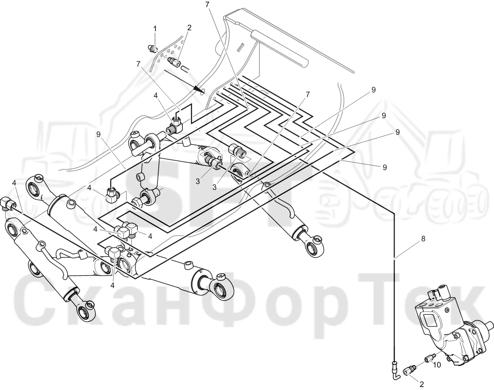 Схема: Komatsu / Лесозаготовительные машины / 931XC S/N 9313021208- / Каталог запасных частей / Лесозаготовительное оборудование / Головка лесозаготовительной машины / C123 / Каталог запасных частей / шасси / Смазка, шасси