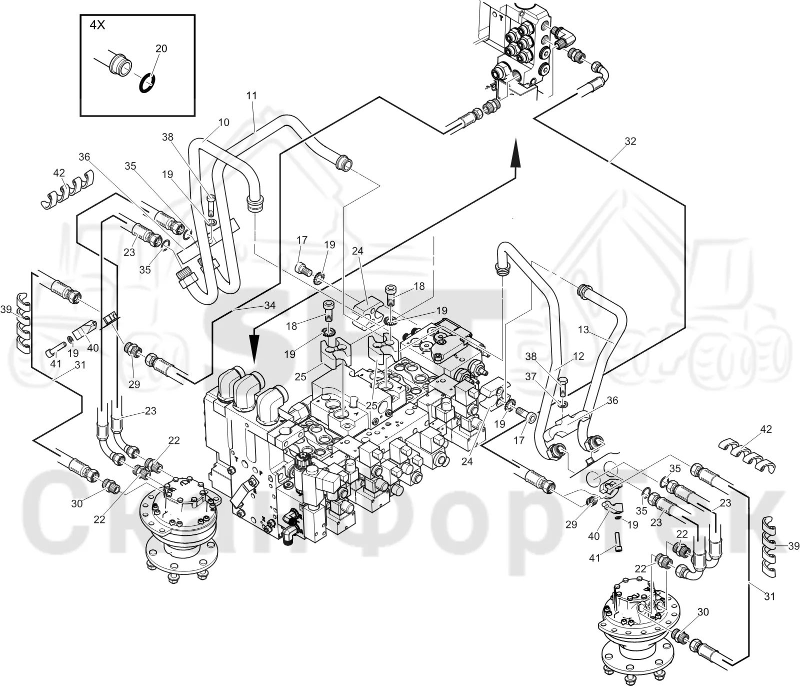 Схема: Komatsu / Лесозаготовительные машины / 931XC S/N 9313021208- / Каталог запасных частей / Лесозаготовительное оборудование / Головка лесозаготовительной машины / C123 / Каталог запасных частей / Подача / Подающий ролик