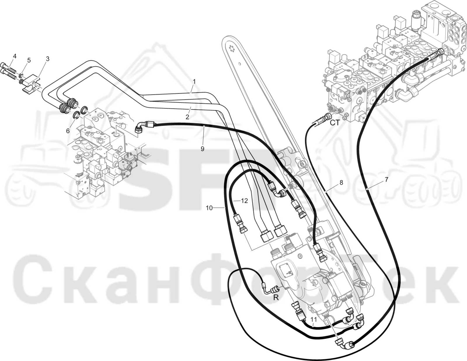 Схема: Komatsu / Лесозаготовительные машины / 931XC S/N 9313021208- / Каталог запасных частей / Лесозаготовительное оборудование / Головка лесозаготовительной машины / C123 / Каталог запасных частей / Резка / Гидравлическое устройство резки, шасси