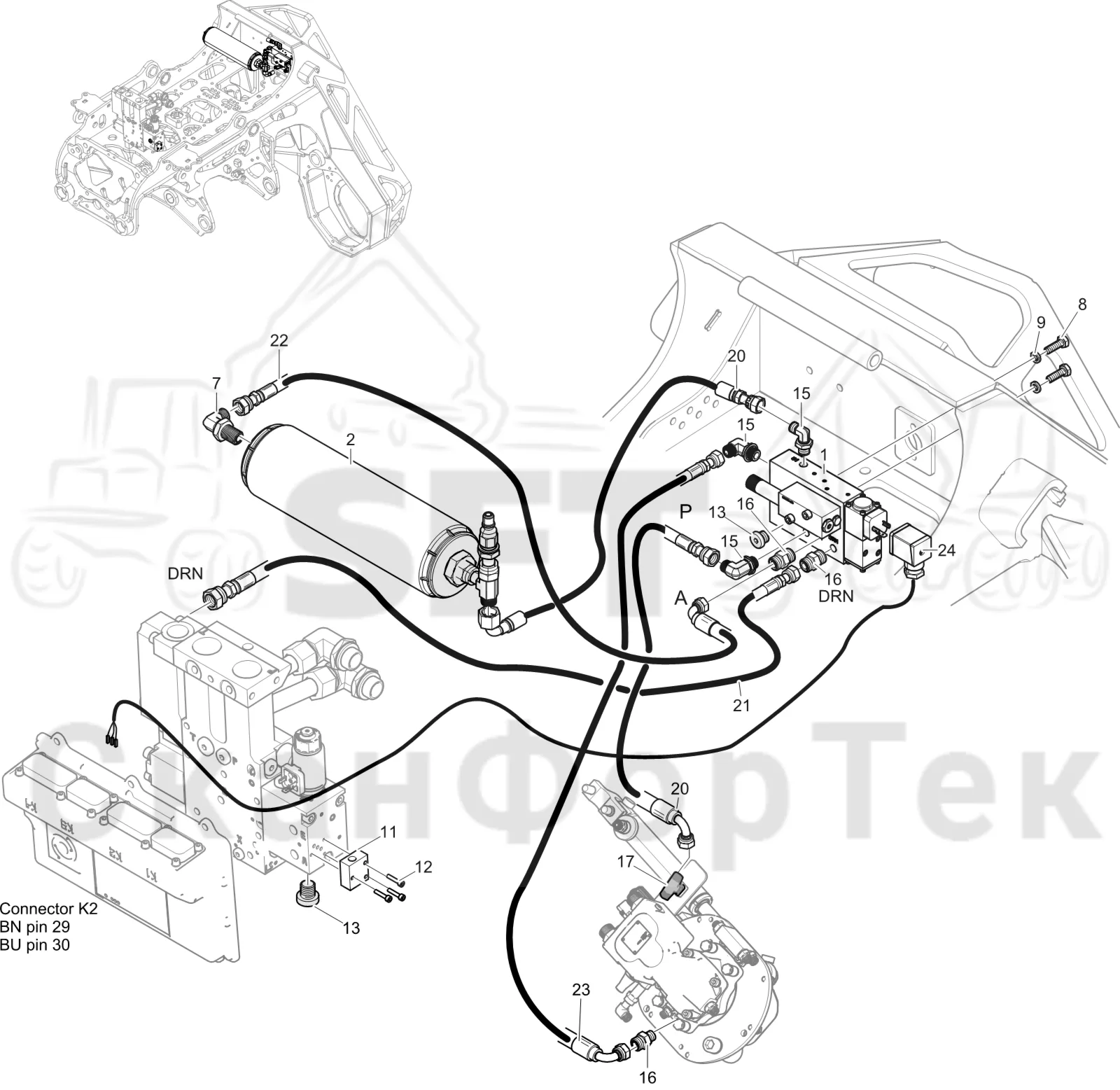 Схема: Komatsu / Лесозаготовительные машины / 931XC S/N 9313021208- / Каталог запасных частей / Лесозаготовительное оборудование / Головка лесозаготовительной машины / C123 / Каталог запасных частей / Резка / Смазка цепи, смазка