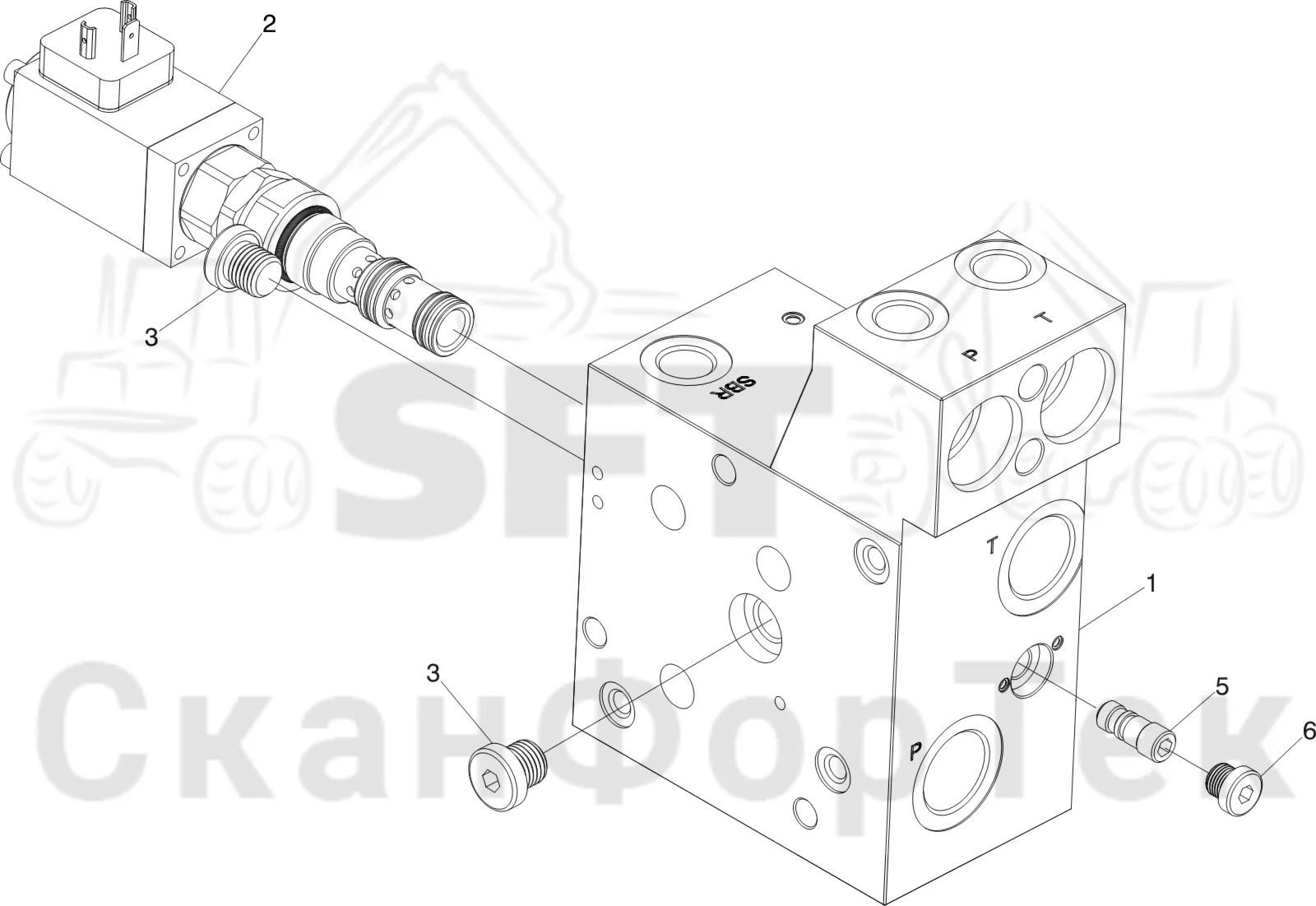 Схема: Komatsu / Лесозаготовительные машины / 931XC S/N 9313021208- / Каталог запасных частей / Лесозаготовительное оборудование / Головка лесозаготовительной машины / C123 / Каталог запасных частей / Гидравлический клапан / Центральная секция, Габота с несколькими деЂевьями