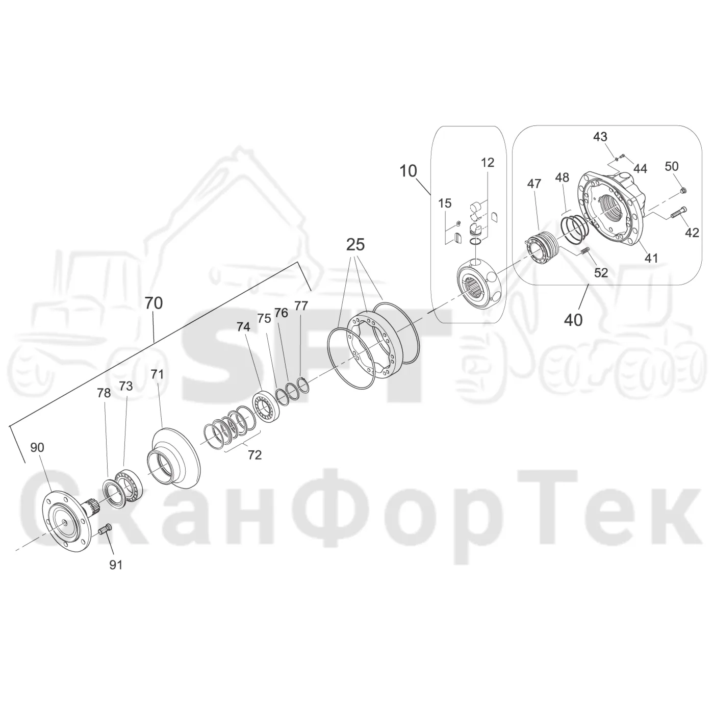 Схема: Komatsu / Лесозаготовительные машины / 931XC S/N 9313021208- / Каталог запасных частей / Лесозаготовительное оборудование / Головка лесозаготовительной машины / C123 / Каталог запасных частей / Подача / Гидравлический мотор625/315 cc / Запасные части гидравлического мотора 625