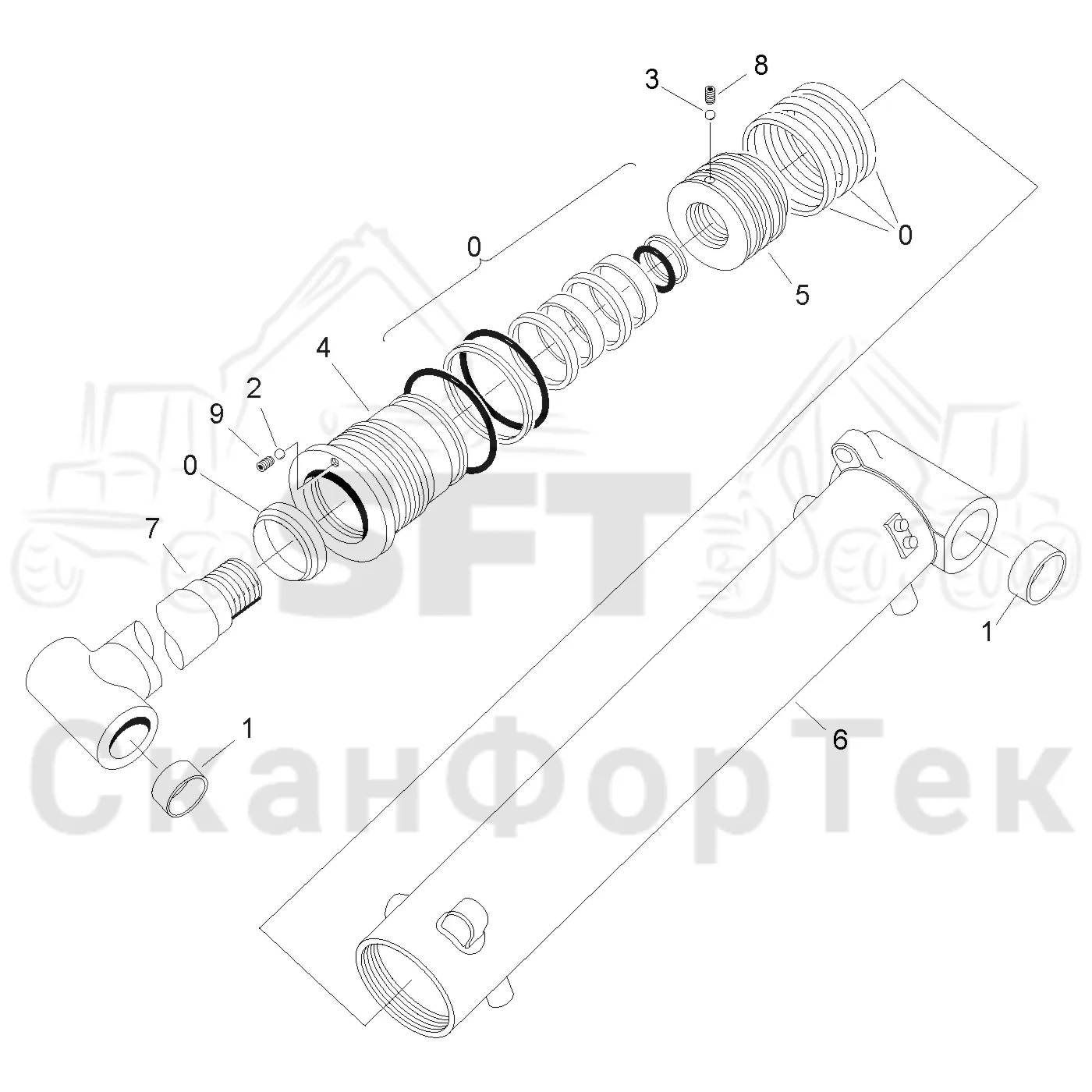 Схема: Valmet / Форвардер / Valmet 890.2 / Valmet 890.2 / Каталог запасных частей / Подъемный кран / Подъемный кран / Valmet CRF 14 Ch. V1001- / Каталог запасных частей / Первая стрела / Цилиндр / Подъемный цилиндр V1243-