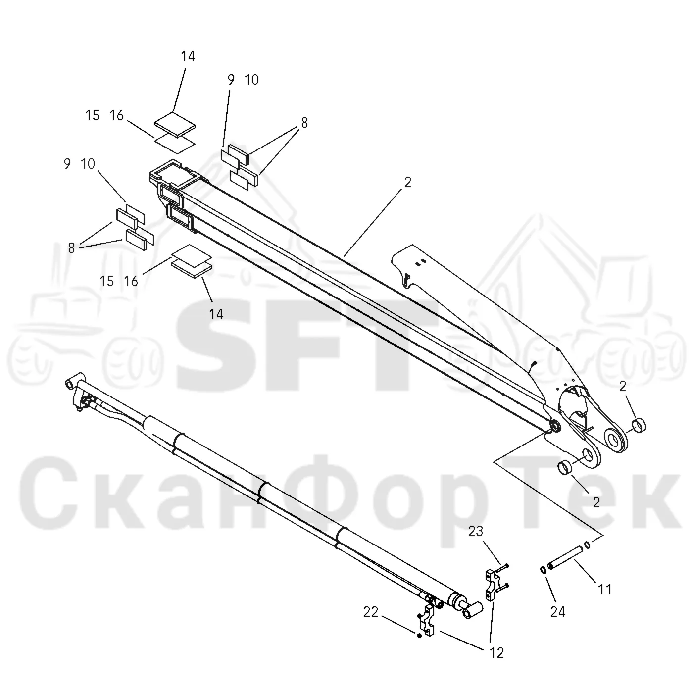 Схема: Valmet / Форвардер / Valmet 890.2 / Valmet 890.2 / Каталог запасных частей / Подъемный кран / Подъемный кран / Valmet CRF 14 Ch. V1001- / Каталог запасных частей / Удлинитель стрелы / Стрела / Телескопическая стрела ProTec
