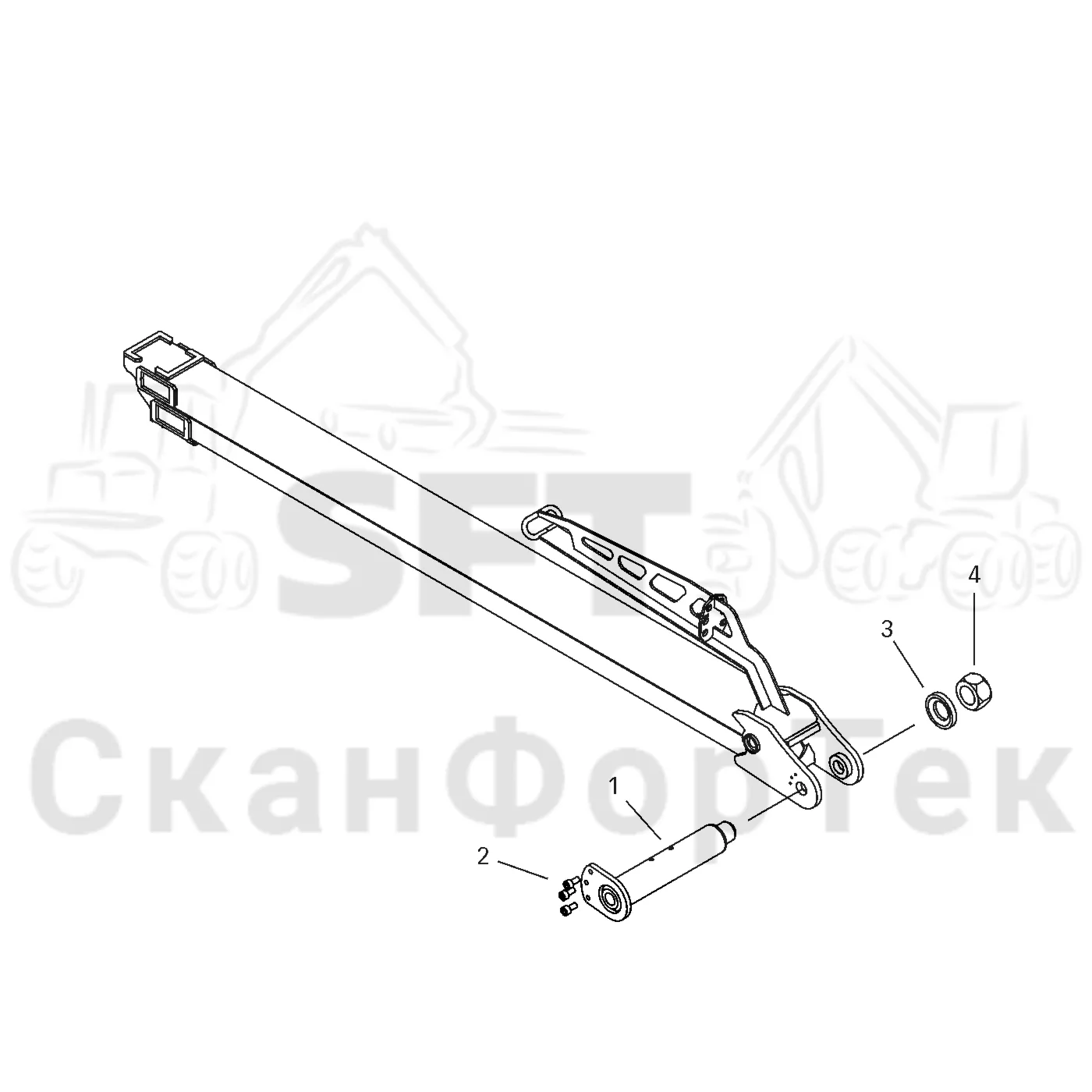 Схема: Komatsu / Форвардер / 890.3 / Каталог запасных частей / Подъемный кран / Подъемный кран / CRF 14 / Каталог запасных частей / Удлинитель стрелы / Оборудование оконечности подъемного крана / Набор для цапфы