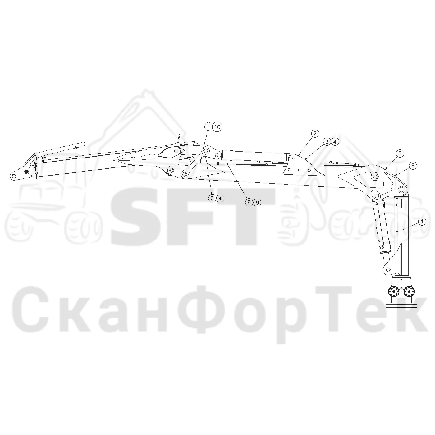 Схема: Komatsu / Форвардер / 890.3 / Каталог запасных частей / Подъемный кран / Подъемный кран / CRF 14 / Каталог запасных частей / Вторая стрела / Оборудование / Смазка / Центральная смазка
