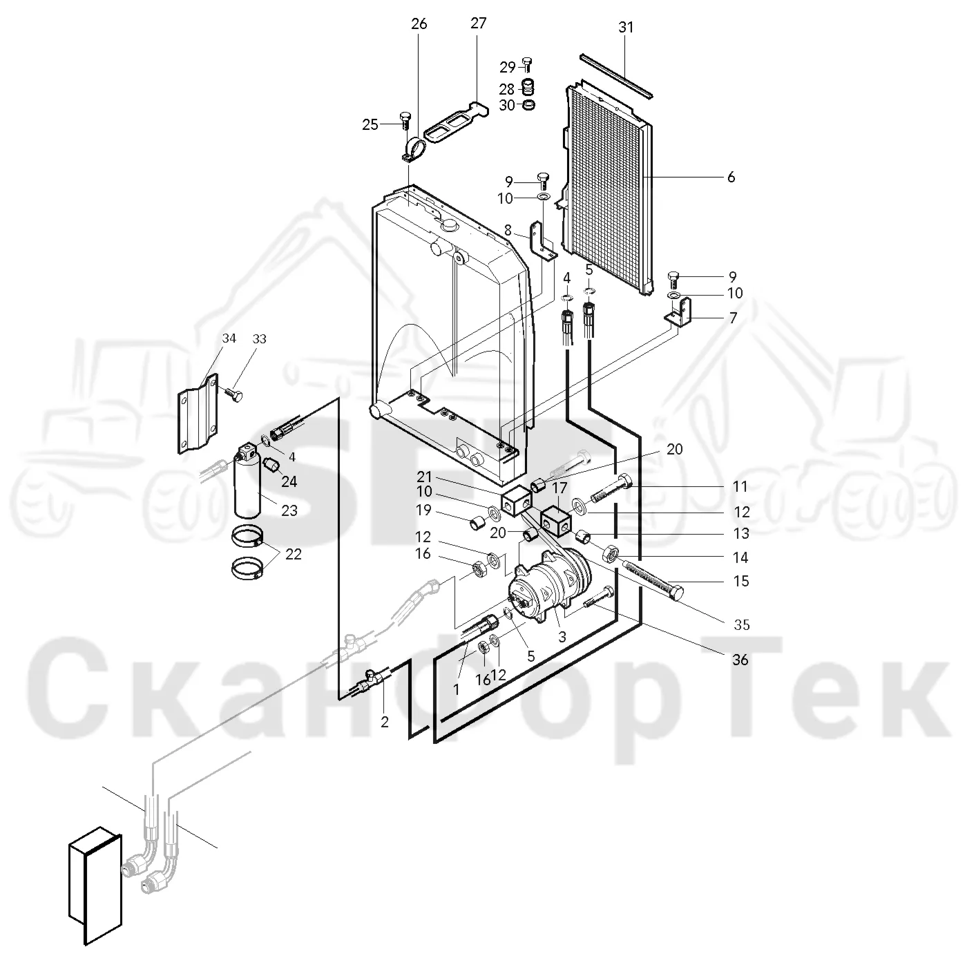 Схема: Valmet / Лесозаготовительные машины / Valmet 901.1 / Valmet 901.1 / Каталог запасных частей / Двигатель / Кондиционер воздуха / Кондиционер воздуха