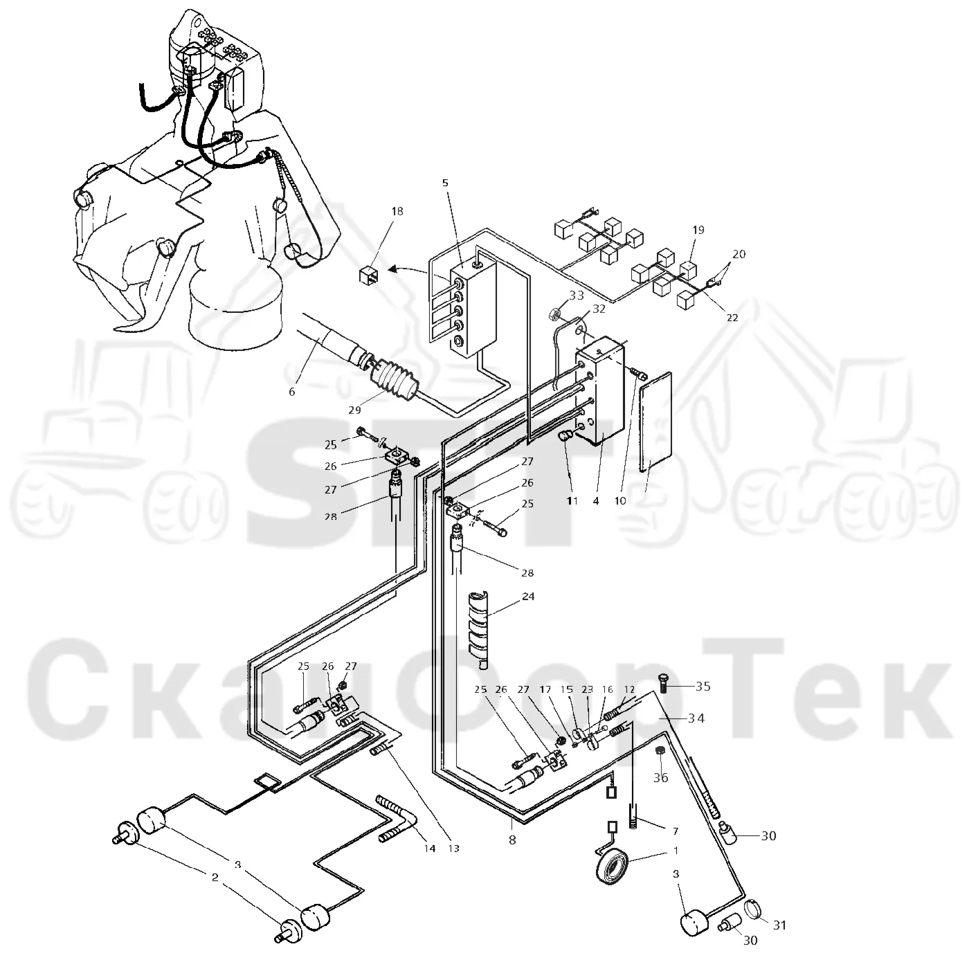 Схема: Valmet / Лесозаготовительные машины / Valmet 901.1 / Valmet 901.1 / Каталог запасных частей / Лесозаготовительное оборудование / Головка лесозаготовительной машины / Valmet 945.1 / Valmet 945.1 / Каталог запасных частей / шасси / Электрический набор 998