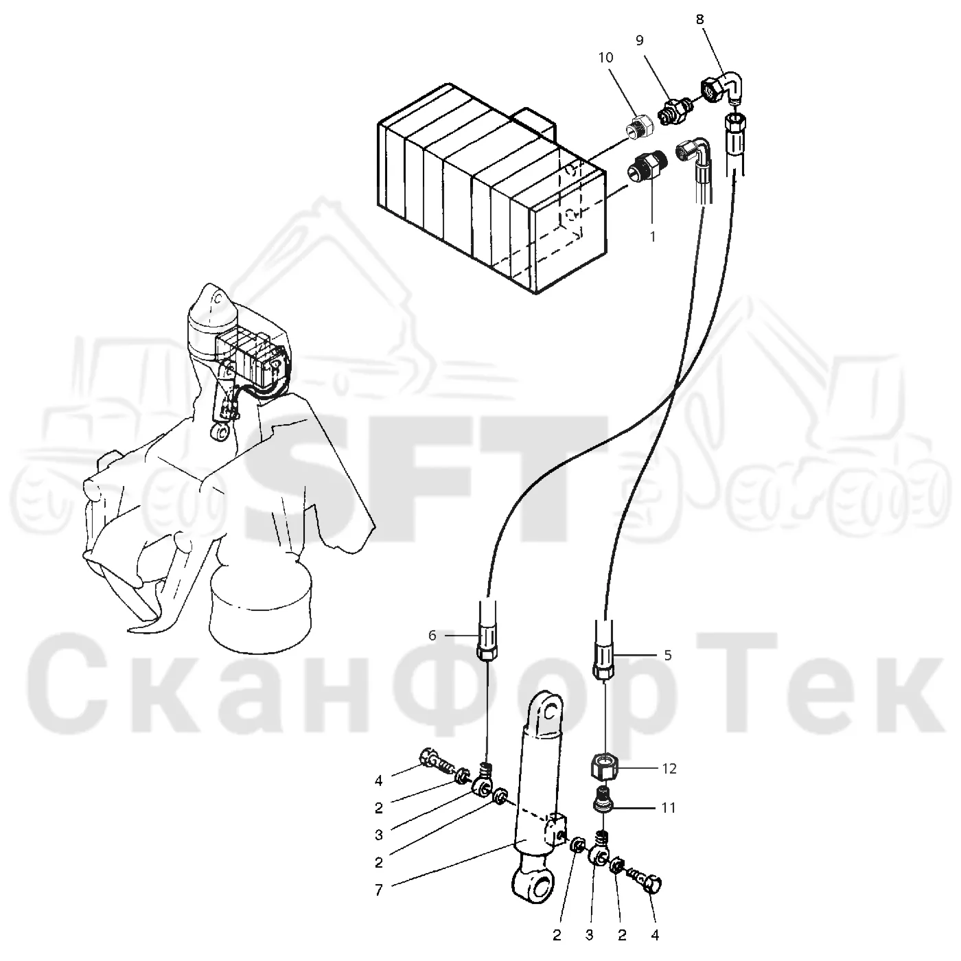 Схема: Valmet / Лесозаготовительные машины / Valmet 911.1 / Valmet 911.1 Ch -113010 / Valmet 911.1 Ch. -113010 / Каталог запасных частей / Лесозаготовительное оборудование / Головка лесозаготовительной машины / Valmet 960 / Каталог запасных частей / Valmet 960 / Валка леса / Гидравлическое оборудование наклона