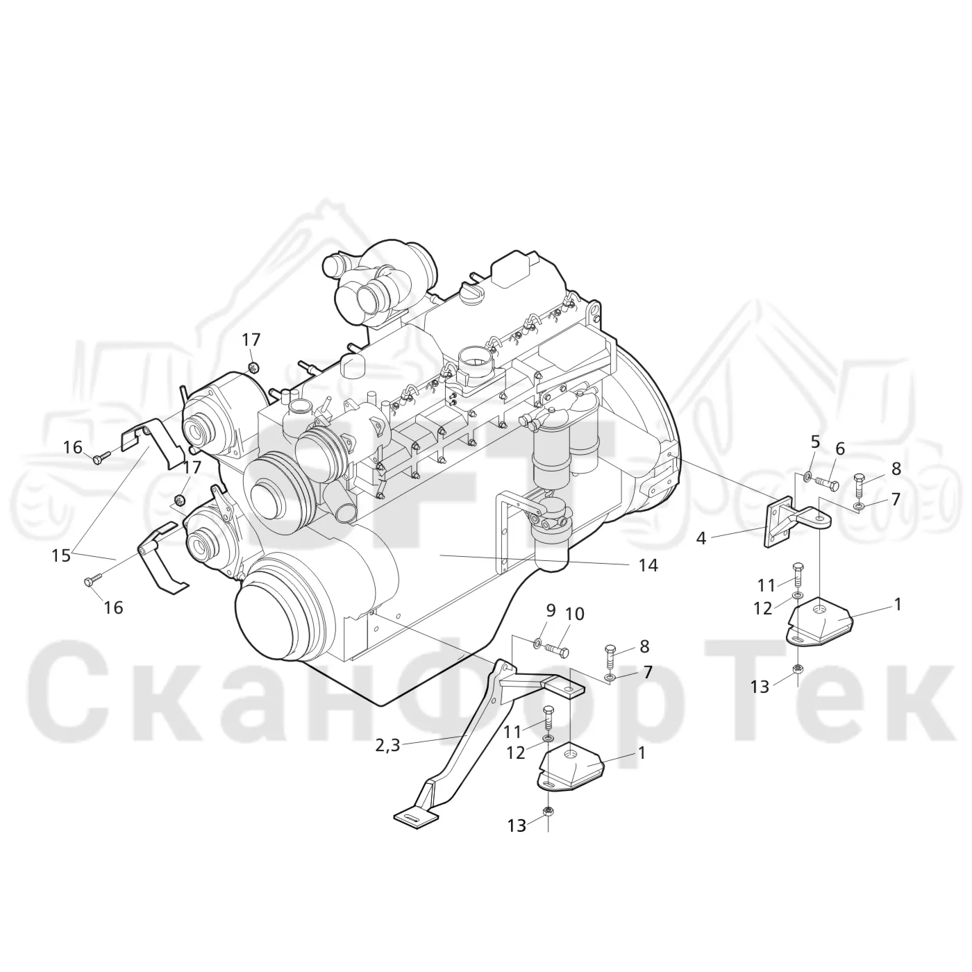Схема: Valmet / Лесозаготовительные машины / Valmet 921 / Valmet 921 Ch -13270 / Valmet 921 Ch -13270 / Каталог запасных частей / Двигатель / Установка двигателя / Установка двигателя