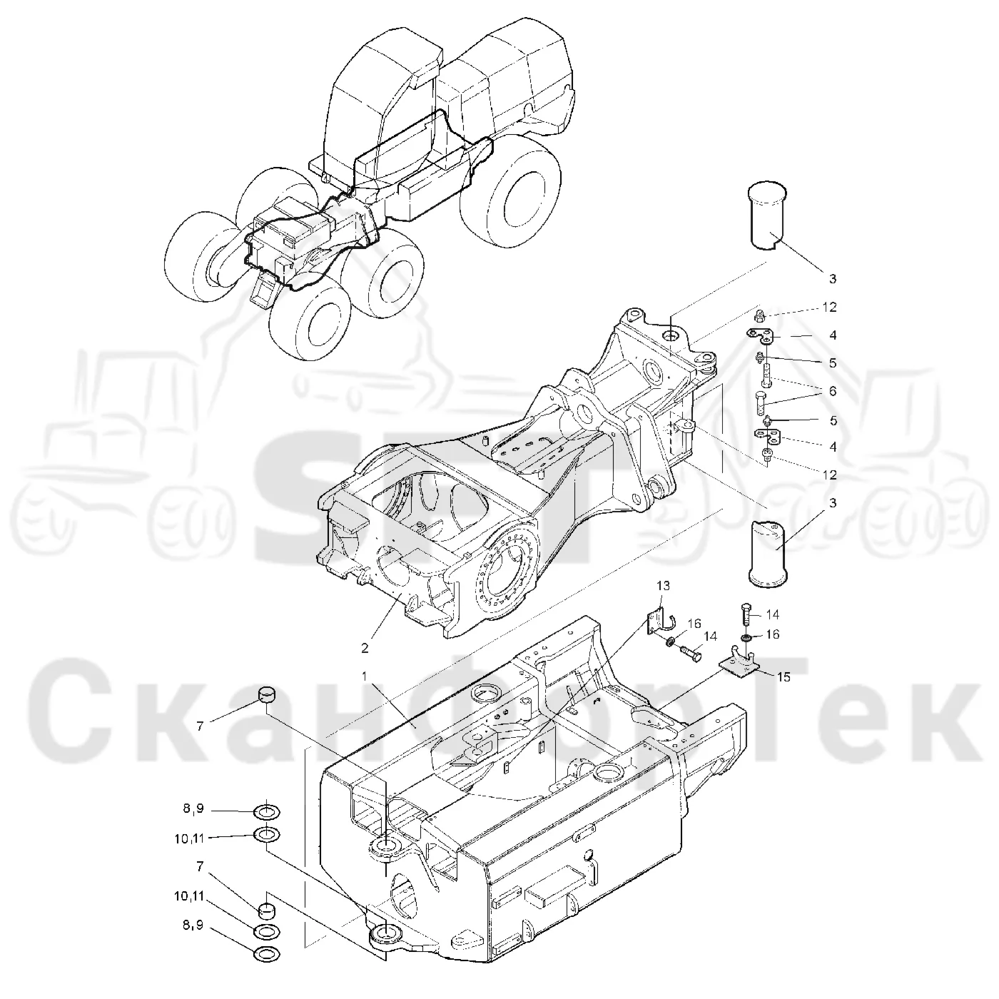 Схема: Valmet / Лесозаготовительные машины / Valmet 921 / Valmet 921 Ch 13271- / Valmet 921 Ch 13271- / Каталог запасных частей / шасси / Рамы / Рама, передняя