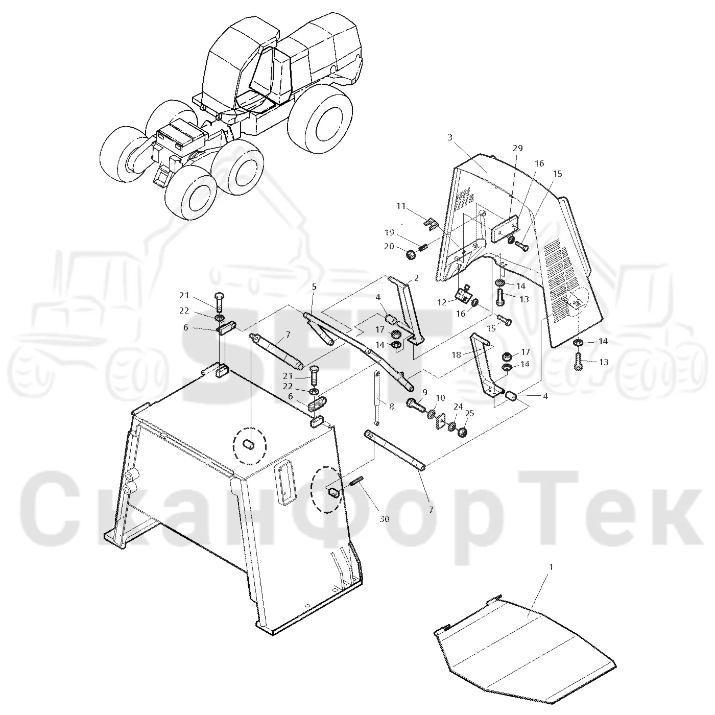 Схема: Valmet / Лесозаготовительные машины / Valmet 921 / Valmet 921 Ch 13271- / Valmet 921 Ch 13271- / Каталог запасных частей / шасси / Капоты / Капот, бак гидравлики