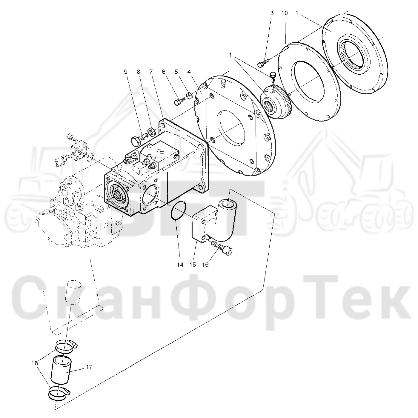 Схема: Valmet / Лесозаготовительные машины / Valmet 921 / Valmet 921 Ch -13270 / Valmet 921 Ch -13270 / Каталог запасных частей / Гидравлика / Гидравлические насосы / Насосная установка