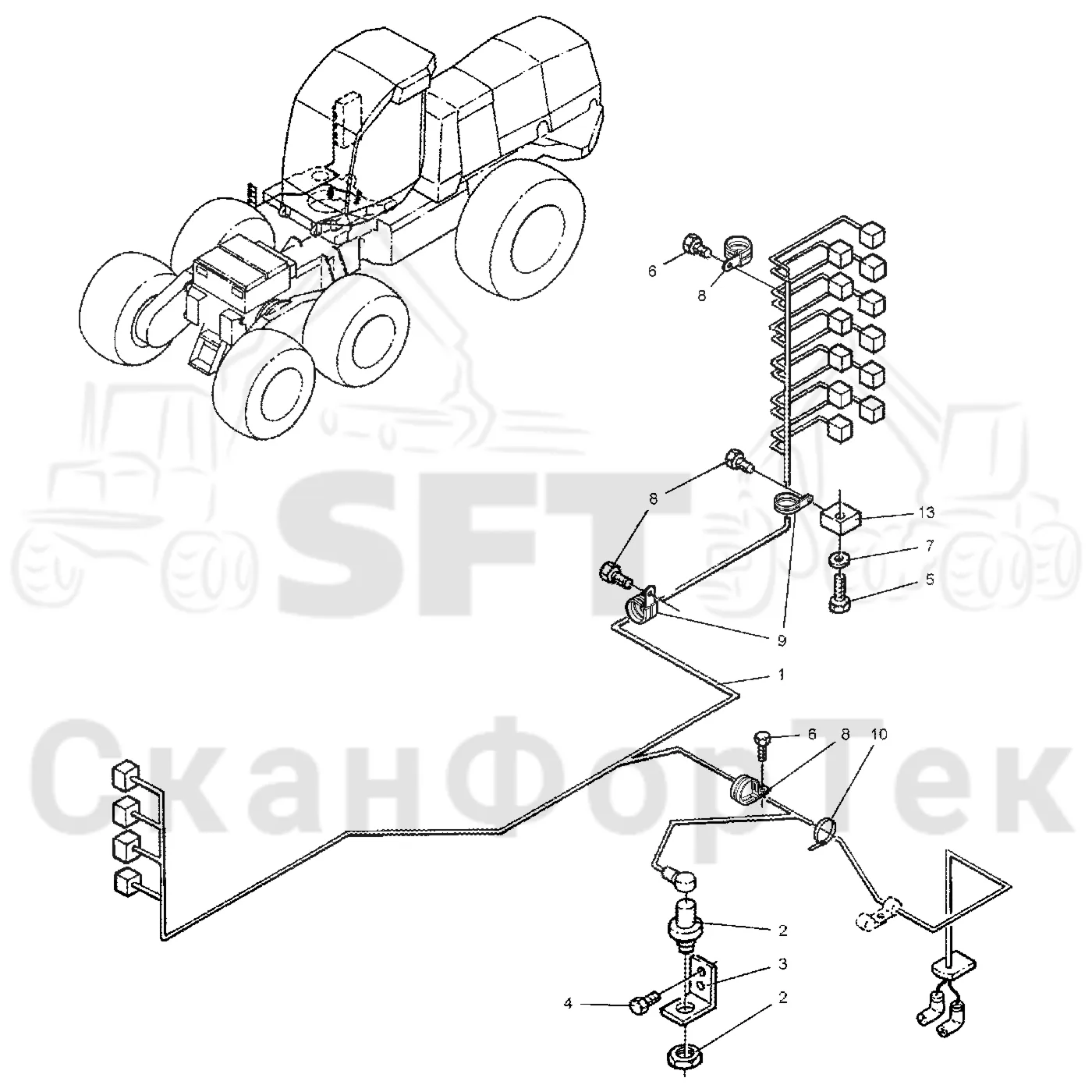 Схема: Valmet / Лесозаготовительные машины / Valmet 921 / Valmet 921 Ch -13270 / Valmet 921 Ch -13270 / Каталог запасных частей / Гидравлика / Клапан телескопических подъемных кранов / Комплект электрооборудования клапана