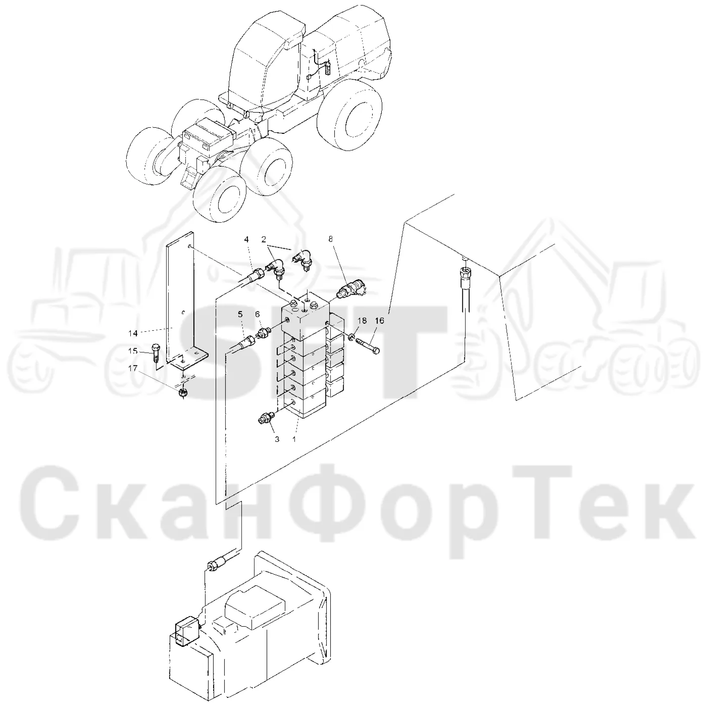 Схема: Valmet / Лесозаготовительные машины / Valmet 921 / Valmet 921 Ch -13270 / Valmet 921 Ch -13270 / Каталог запасных частей / Гидравлика / Клапан обслуживания / Клапан обслуживания