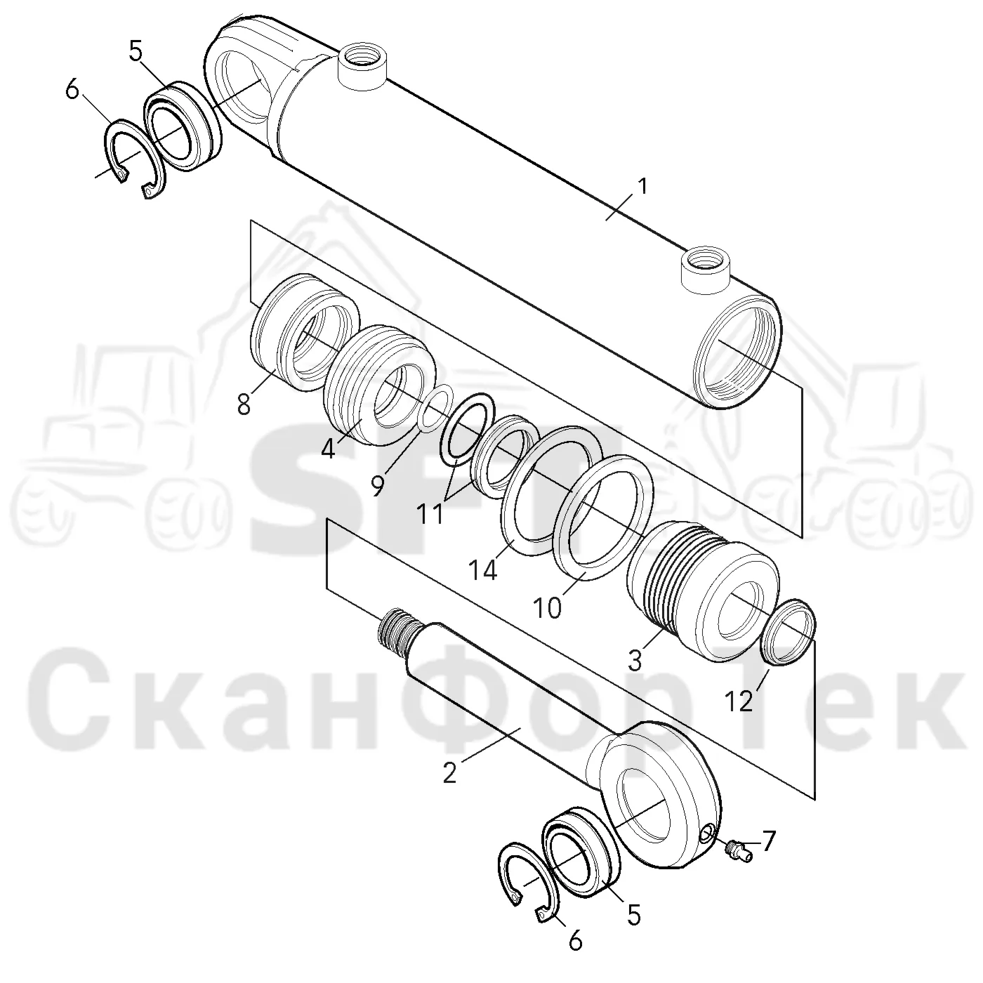 Схема: Valmet / Лесозаготовительные машины / Valmet 801 c / Valmet 801c Ch -11730 / Valmet 801c Ch -11730 / Каталог запасных частей / шасси / Стабилизация / Гидравлическое оборудование стабилизации / Запасные части цилиндра