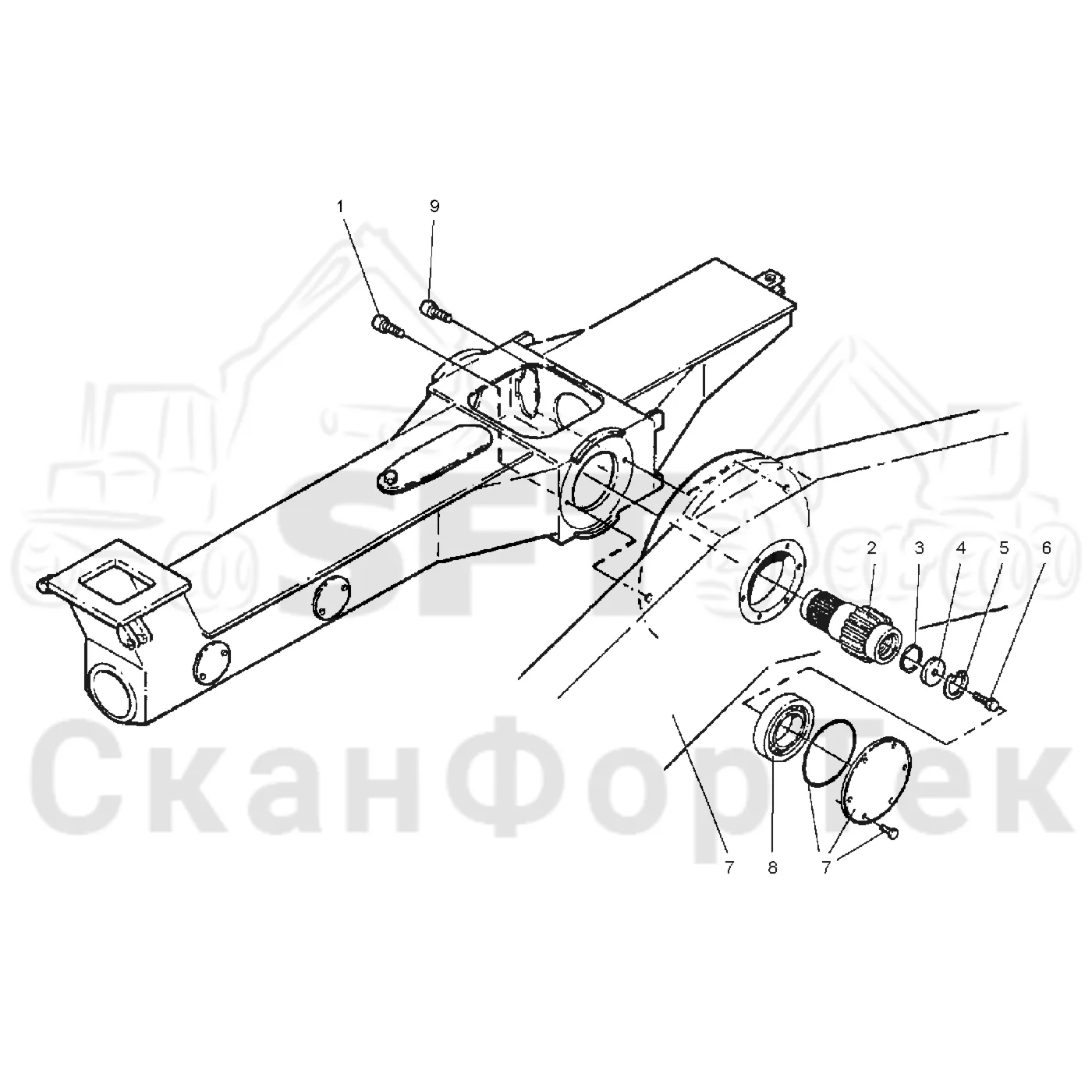 Схема: Valmet / Форвардер / Valmet 890.1 / Valmet 890.1  Ch. -117350, -119440 / Valmet 890.1  Ch. -117350, -11 / Каталог запасных частей / Коробка передач / Мост каретки / Задний агрегат каретки