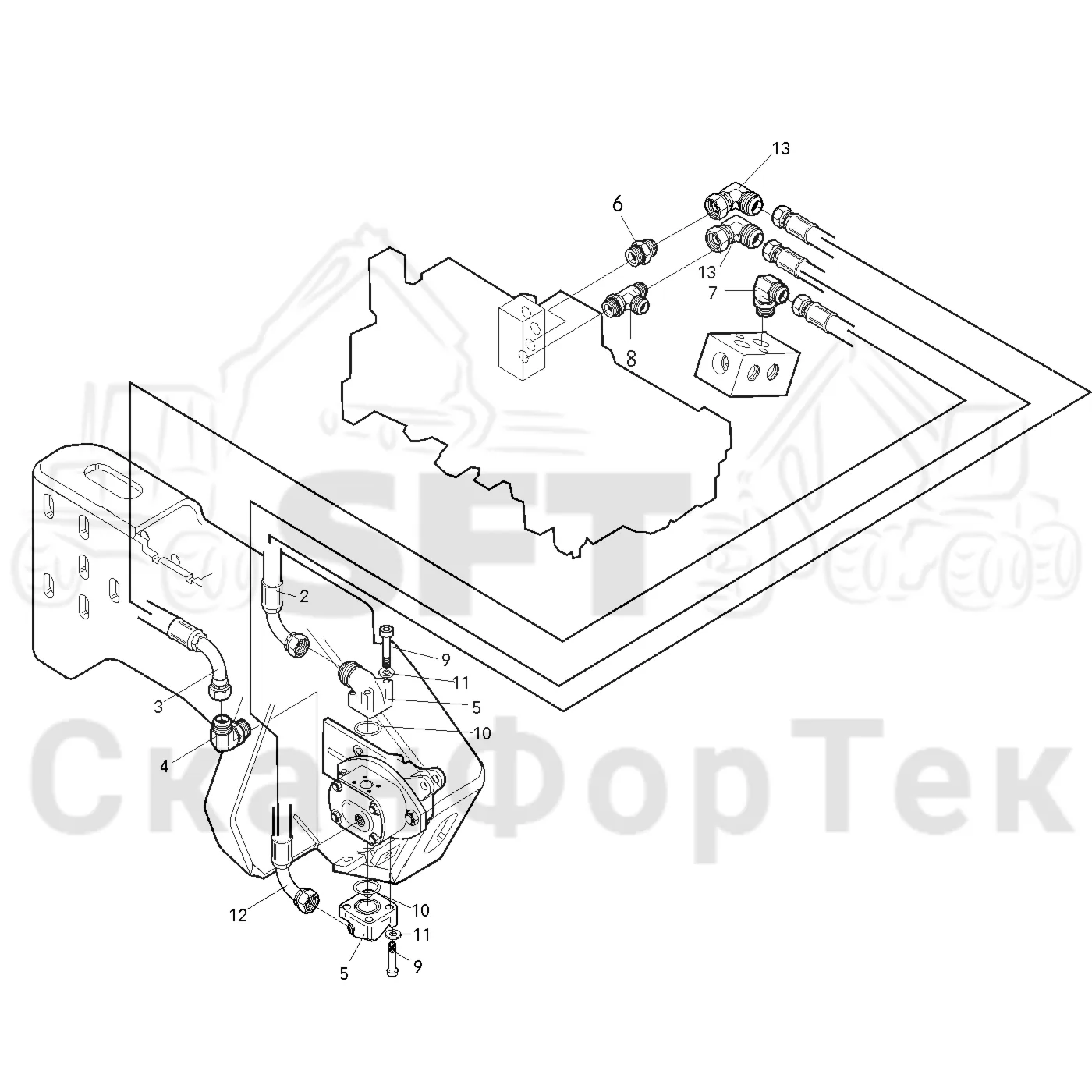 Схема: Valmet / Головки лесозаготовительной машины / Valmet 370 / Valmet 370 Ch 11601- / Valmet 370 Ch 11601- / Valmet 370 11601- / Каталог запасных частей / Резка / Cutting unit hydraulics topsaw