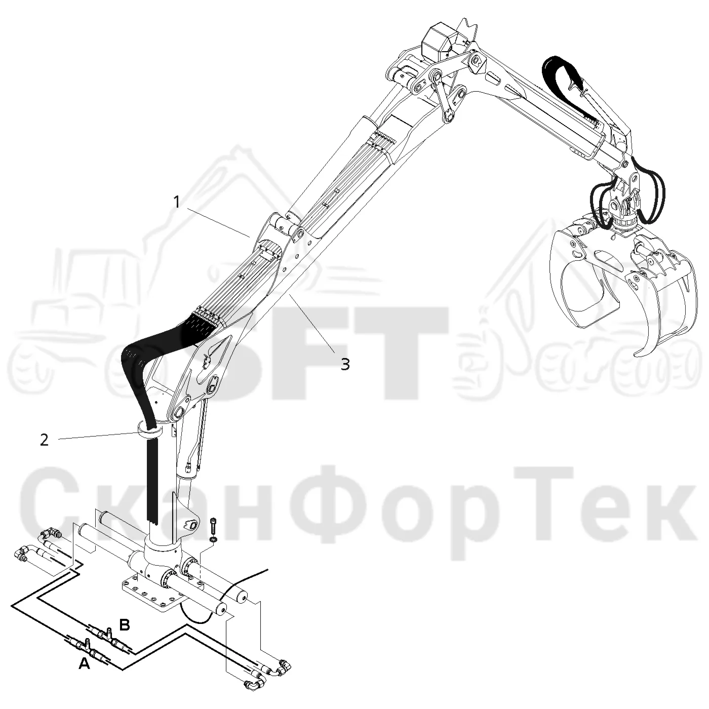 Схема: Valmet / Форвардер / Valmet 860.4 / Valmet 860.4 / Каталог запасных частей / Подъемный кран / Подъемный кран / Valmet CRF 11 Ch. V1001- / Каталог запасных частей / CRF 11 Combi / CRF 11 Combi