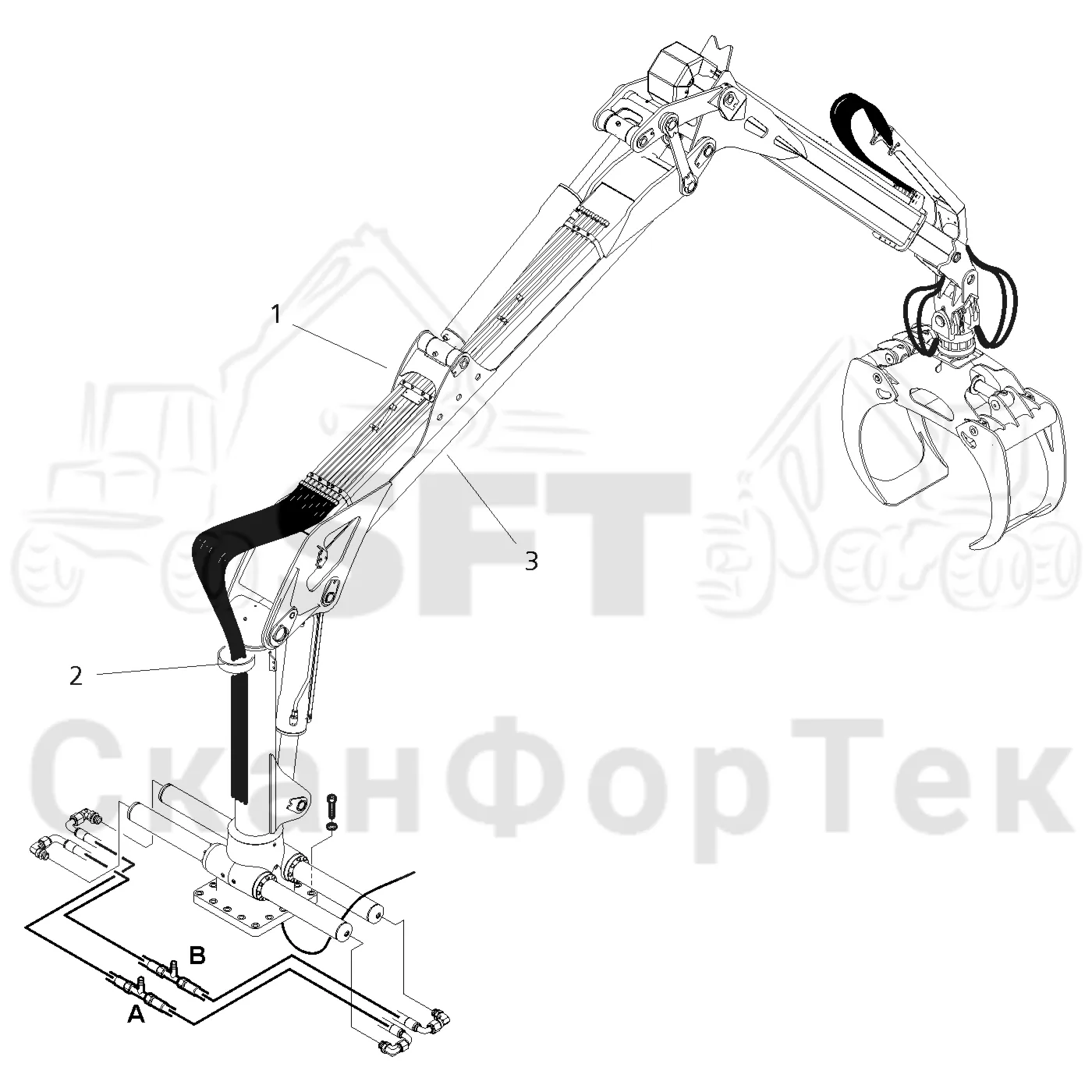 Схема: Valmet / Форвардер / Valmet 860.4 / Valmet 860.4 / Каталог запасных частей / Подъемный кран / Подъемный кран / Valmet CRF 11 Ch. V1001- / Каталог запасных частей / CRF 11 Combi 10m / CRF 11 Combi 10m