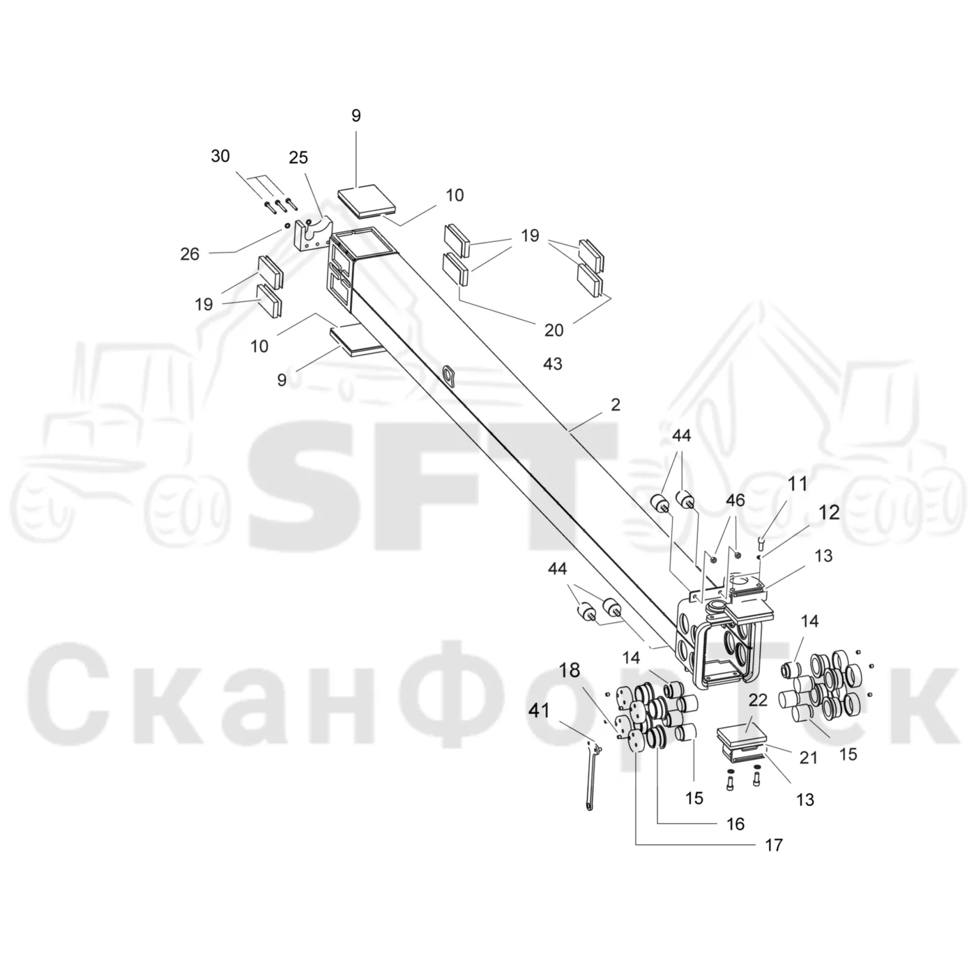 Схема: Valmet / Лесозаготовительные машины / Valmet 911.4 / Valmet 911.4 / Каталог запасных частей / Подъемный кран / Подъемные краны / Valmet CRH 18 Ch. V1413- / Каталог запасных частей / Удлинитель стрелы / Стрела / Стрела, промежуточная V1471-
