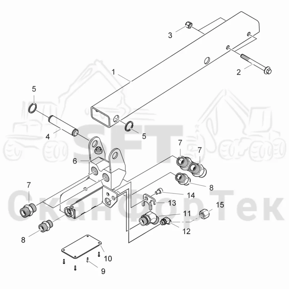 Схема: Valmet / Лесозаготовительные машины / Valmet 901.4 / Valmet 901.4 / Каталог запасных частей / Подъемный кран / Подъемные краны / Valmet CRH 15 Ch. V1190- / Каталог запасных частей / Удлинитель стрелы / Элементы гидравлической системы / Подвесное устройство шланга
