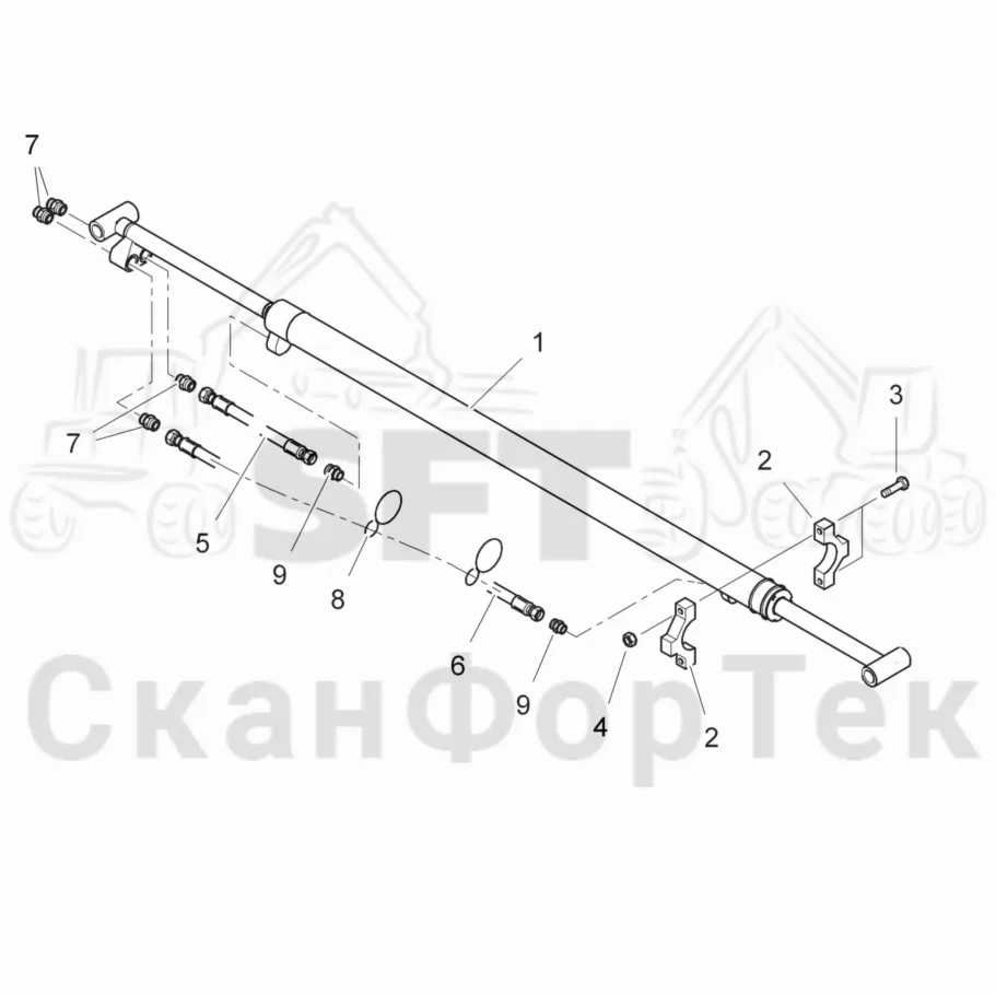 Схема: Valmet / Лесозаготовительные машины / Valmet 931 / Valmet 931 / Каталог запасных частей / Подъемный кран / Подъемные краны / Catalog / Каталог запасных частей / Удлинитель стрелы / Цилиндр / Гидравлика 8.7 m