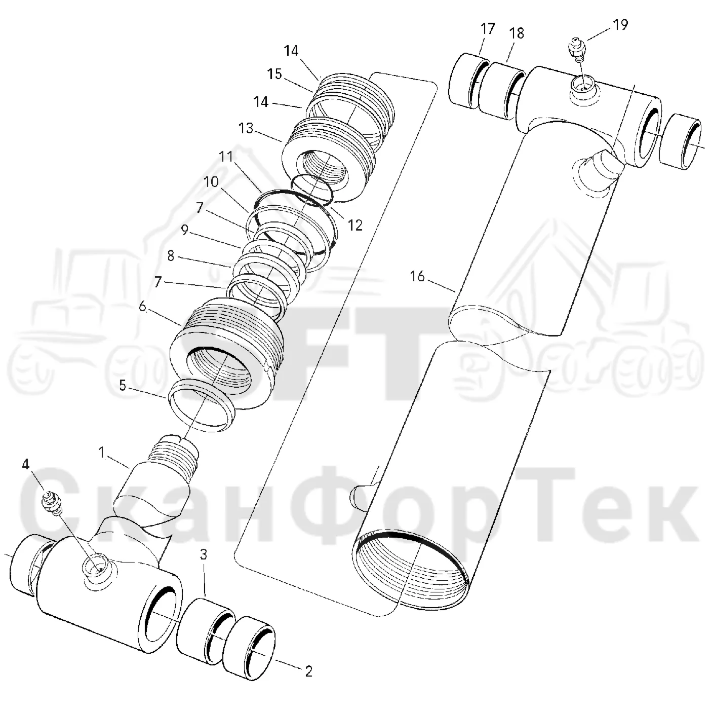Схема: Valmet / Форвардер / Valmet 830.1 / Valmet 830.1 / Каталог запасных частей / Подъемный кран / Подъемный кран / Valmet CRF 5 Ch. V1001- / Каталог запасных частей / Вторая стрела / Цилиндр / Цилиндр внешней стрелы
