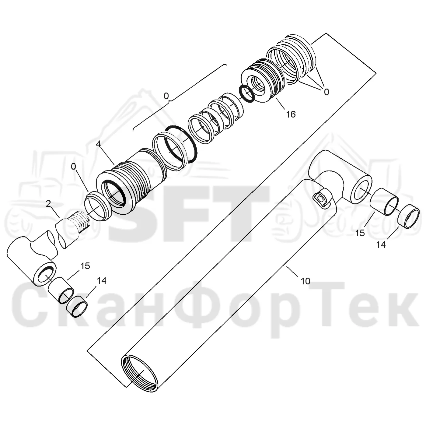 Схема: Valmet / Форвардер / Valmet 830.1 / Valmet 830.1 / Каталог запасных частей / Подъемный кран / Подъемный кран / Valmet CRF 5 Ch. V1001- / Каталог запасных частей / Вторая стрела / Цилиндр / Цилиндр внешней стрелы V1061-