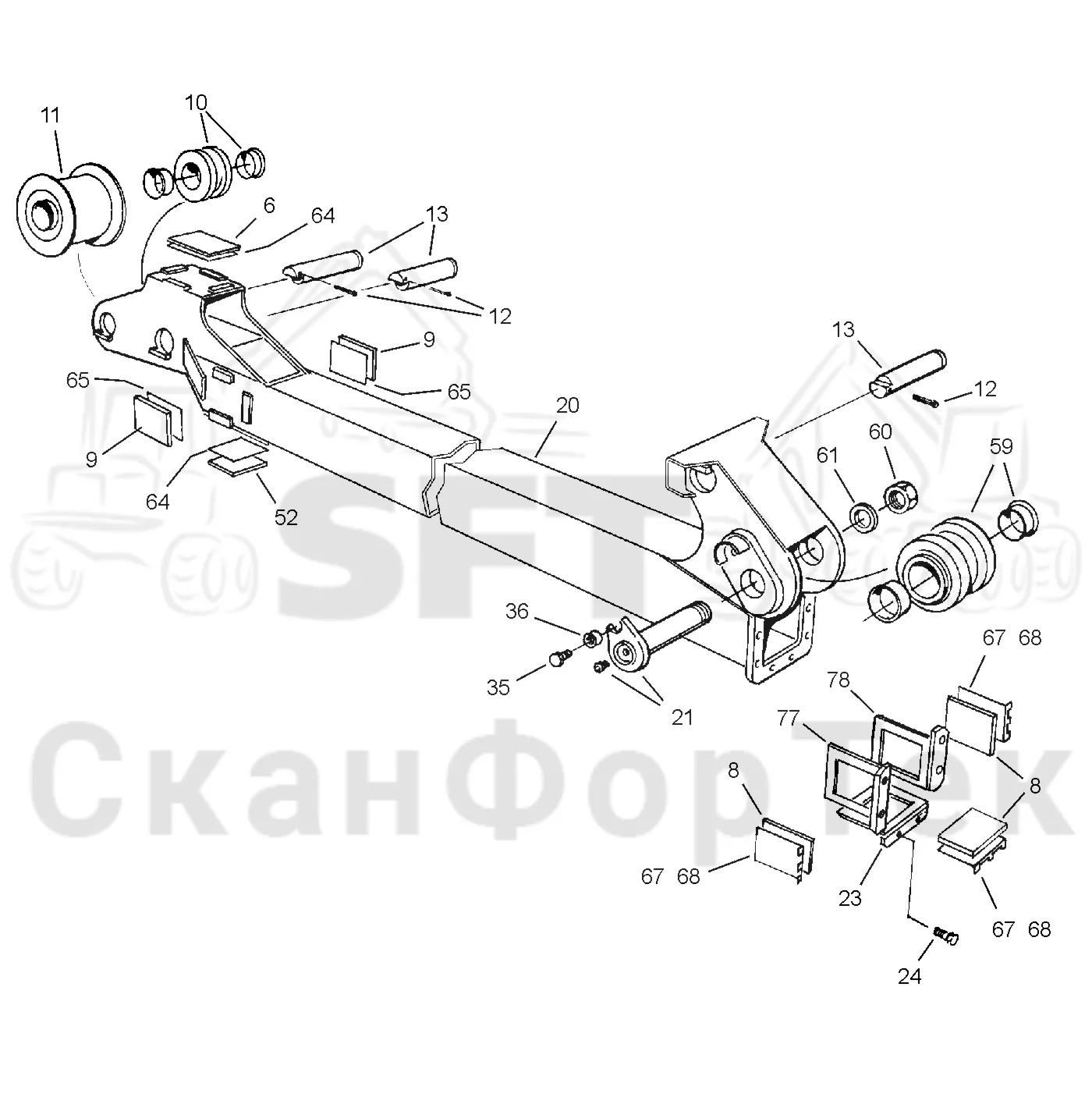 Схема: Valmet / Форвардер / Valmet 830.3 / Valmet 830.3 / Каталог запасных частей / Подъемный кран / Подъемный кран / Valmet CRF 5 Ch. V1001- / Каталог запасных частей / Удлинитель стрелы / Стрела / Средняя страла