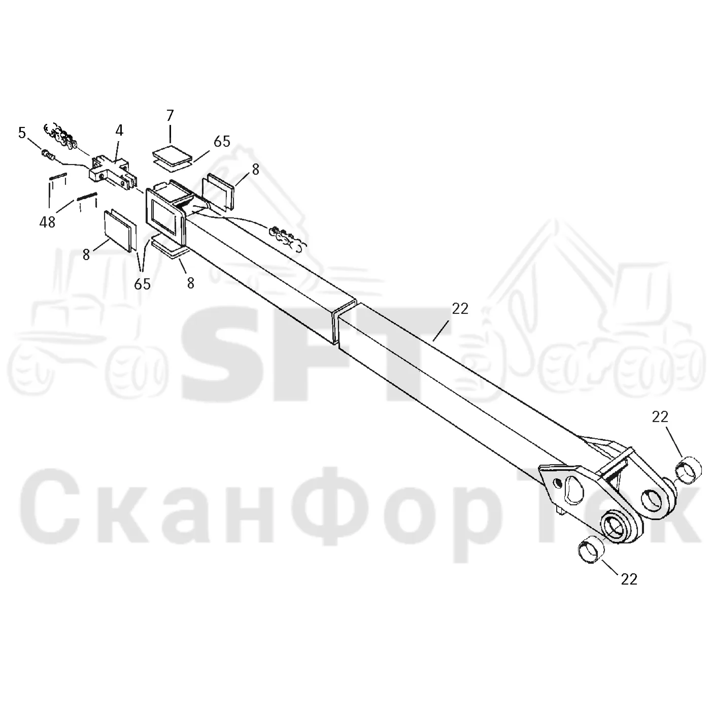 Схема: Valmet / Форвардер / Valmet 830.1 / Valmet 830.1 / Каталог запасных частей / Подъемный кран / Подъемный кран / Valmet CRF 5 Ch. V1001- / Каталог запасных частей / Удлинитель стрелы / Стрела / Телескопическая стрела, внутренняя ProTec