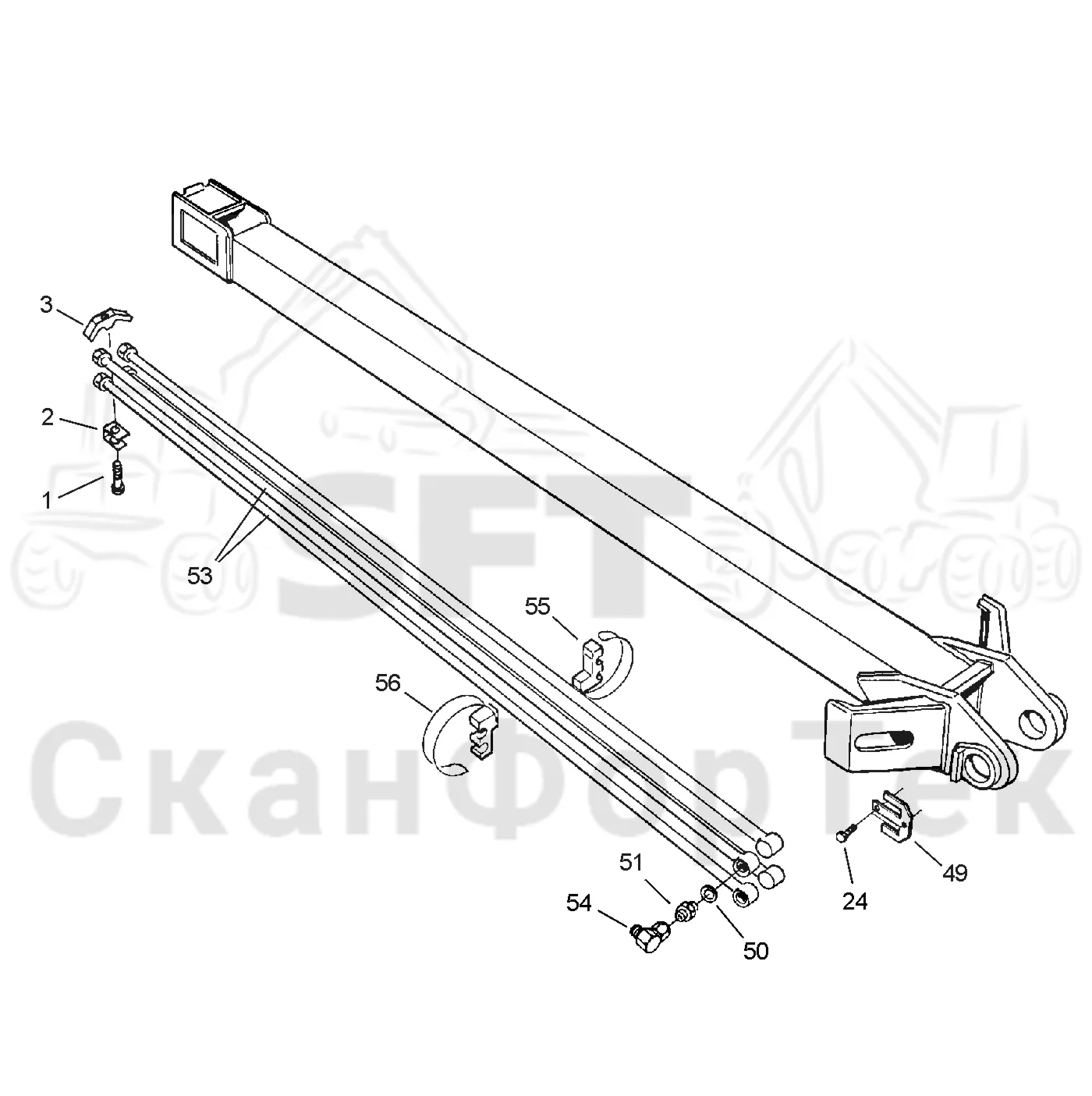 Схема: Valmet / Форвардер / Valmet 830.3 / Valmet 830.3 / Каталог запасных частей / Подъемный кран / Подъемный кран / Valmet CRF 5 Ch. V1001- / Каталог запасных частей / Удлинитель стрелы / Элементы гидравлической системы / Трубопроводы и шланги. Внутренней стрелы