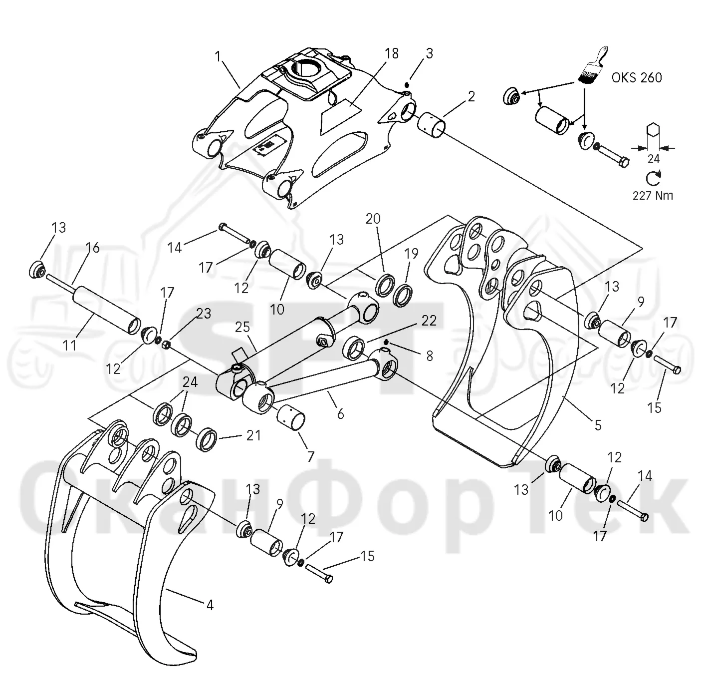 Схема: Valmet / Форвардер / Valmet 840.3 / Valmet 840.3 Ch. 311174- / Valmet 840.3 Ch. 311174- / Каталог запасных частей / Оборудование захвата / Захват / Valmet G28 / Каталог запасных частей / G 28; V1001- / G 28 ProTec / Захват ProTec