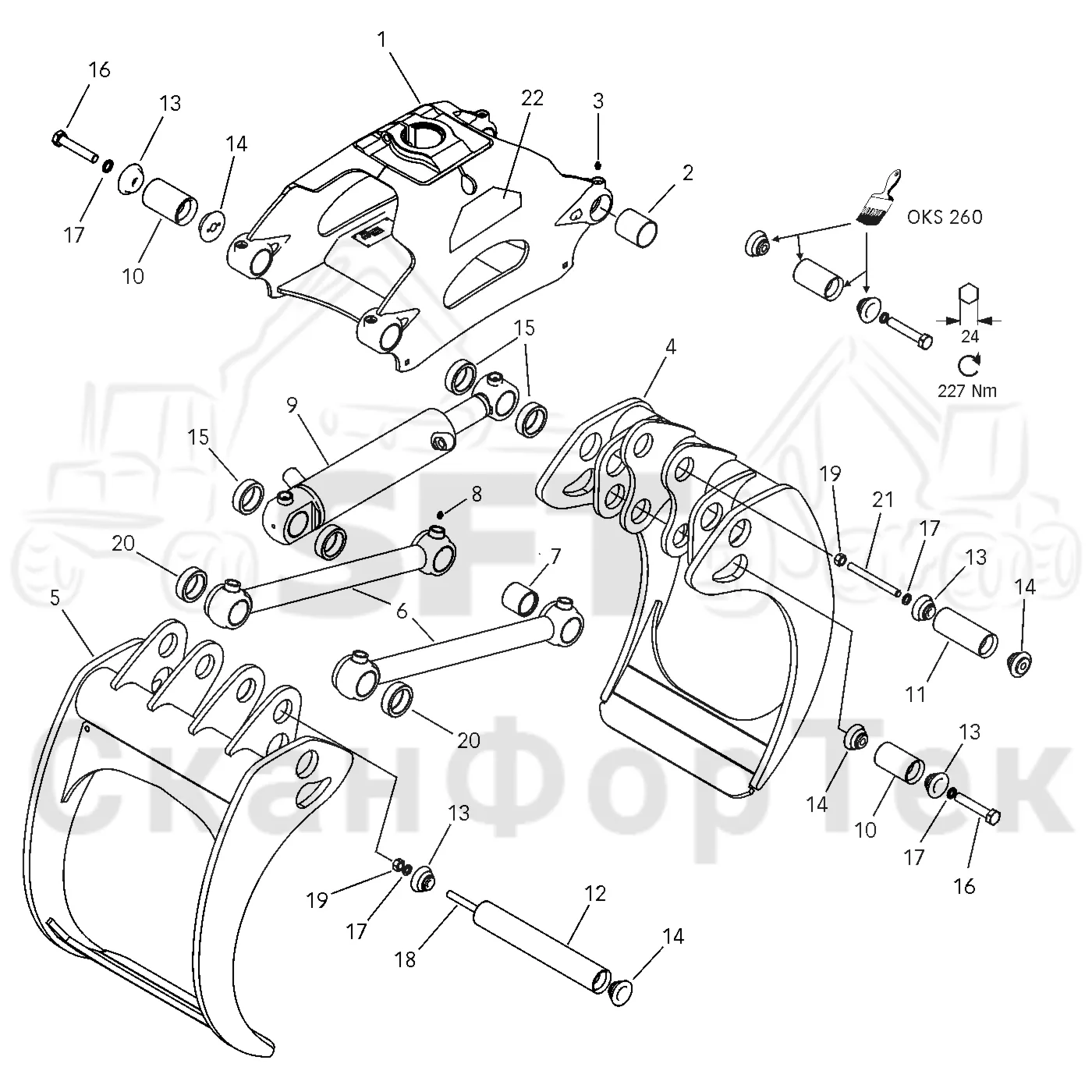 Схема: Valmet / Форвардер / Valmet 890.2 / Valmet 890.2 / Каталог запасных частей / Оборудование захвата / Захват / Valmet G36 / Каталог запасных частей / G 36; V1001- / G 36 Protec / Захват ProTec