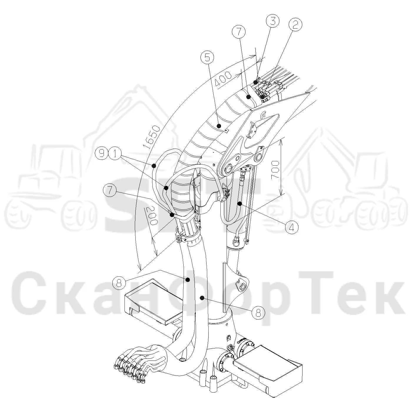 Схема: Valmet / Форвардер / Valmet 840.3 / Valmet 840.3 Ch. -311173 / Valmet 840.3 Ch. -311173 / Каталог запасных частей / Подъемный кран / Подъемный кран / Valmet CRF 8.1 Ch. V1001- / Каталог запасных частей / CRF 8.1 Combi ProTec 10m / CRF 8.1 Combi ProTec 10m / Комплект шланга
