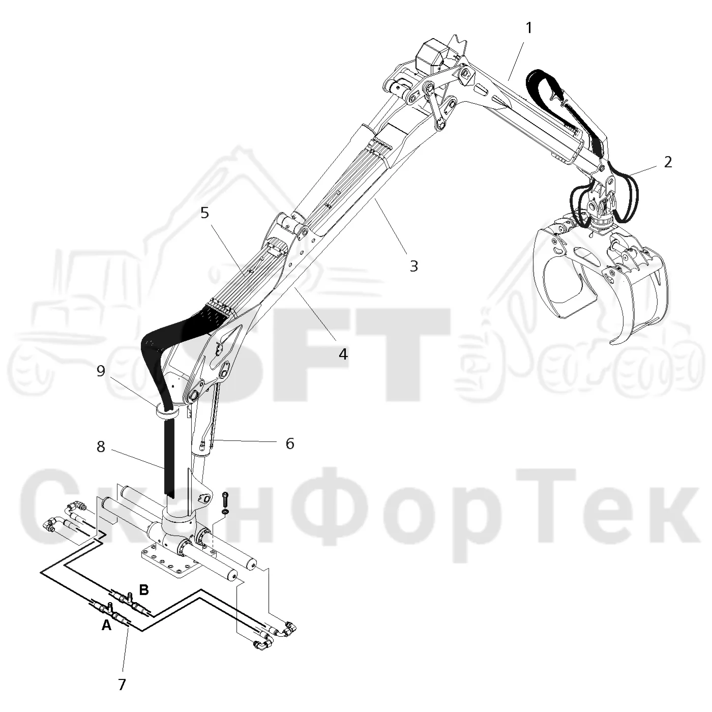 Схема: Valmet / Форвардер / Valmet 840.4 / Valmet 840.4 / Каталог запасных частей / Подъемный кран / Подъемный кран / Valmet CRF 8.1 Ch. V1001- / Каталог запасных частей / CRF 8.1 Combi / CRF 8.1 Combi / Подъемный кран