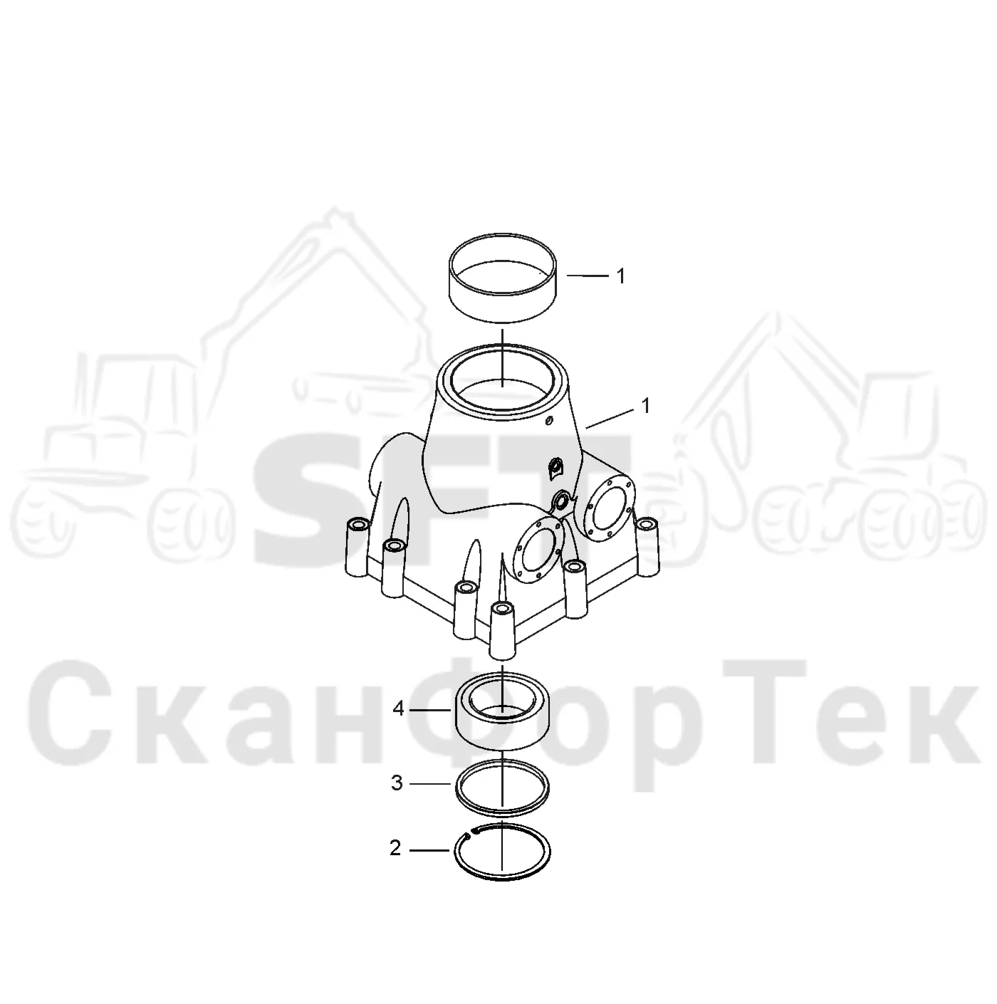 Схема: Valmet / Форвардер / Valmet 840TX / Valmet 840TX / Каталог запасных частей / Подъемный кран / Подъемный кран / Valmet CRF 8.1 Ch. V1001- / Каталог запасных частей / CRF 8.1 ProTec / CRF 8.1 ProTec / Подъемный кран / Система поворотного механизма / Корпус в сборе