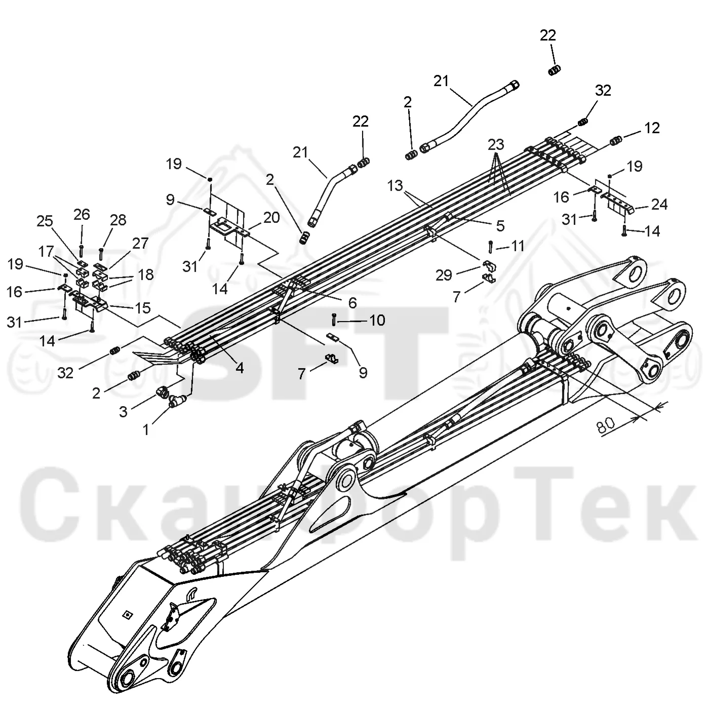Схема: Valmet / Форвардер / Valmet 840.4 / Valmet 840.4 / Каталог запасных частей / Подъемный кран / Подъемный кран / Valmet CRF 8.1 Ch. V1001- / Каталог запасных частей / CRF 8.1 / CRF 8.1 / Подъемный кран / Трубы и шланги