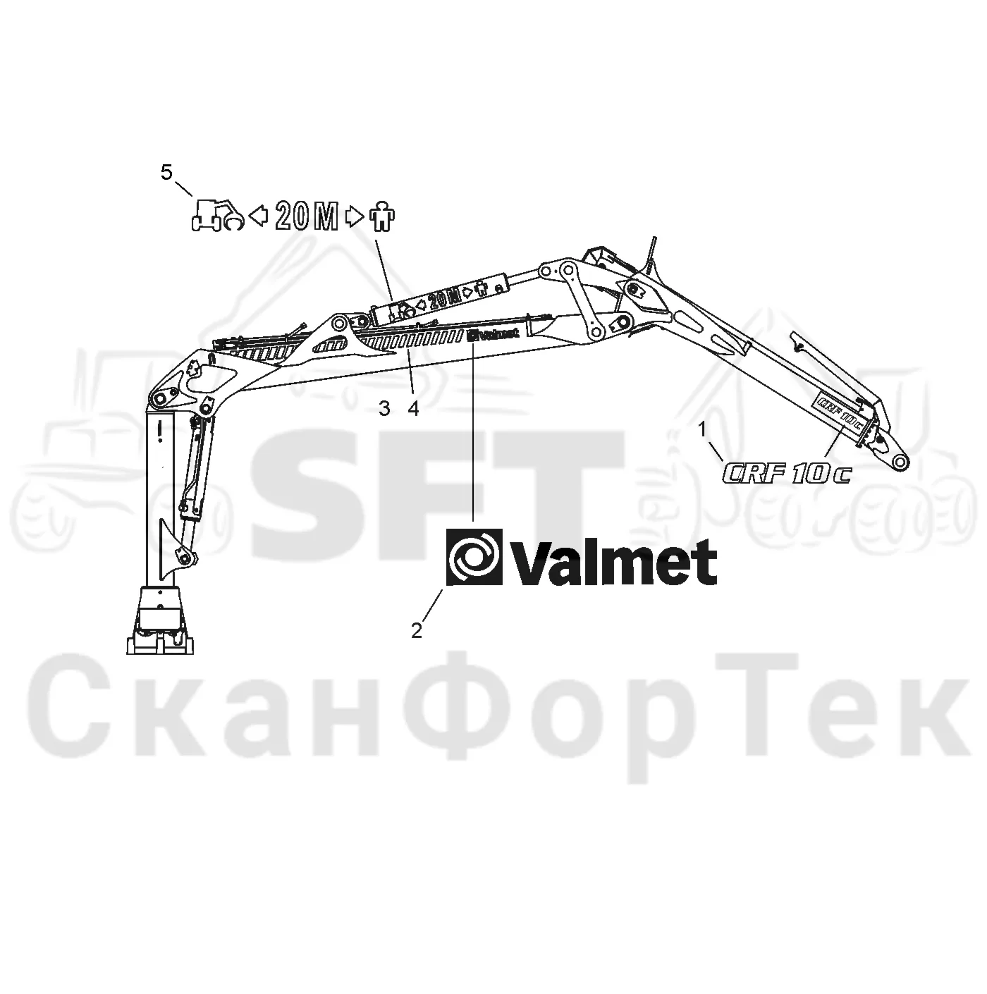 Схема: Valmet / Форвардер / Valmet 860.3 / Valmet 860.3 / Каталог запасных частей / Подъемный кран / Подъемный кран / Valmet CRF 10 Ch. V1001- / Каталог запасных частей / Первая стрела / Бирки / Таблички / Бирки