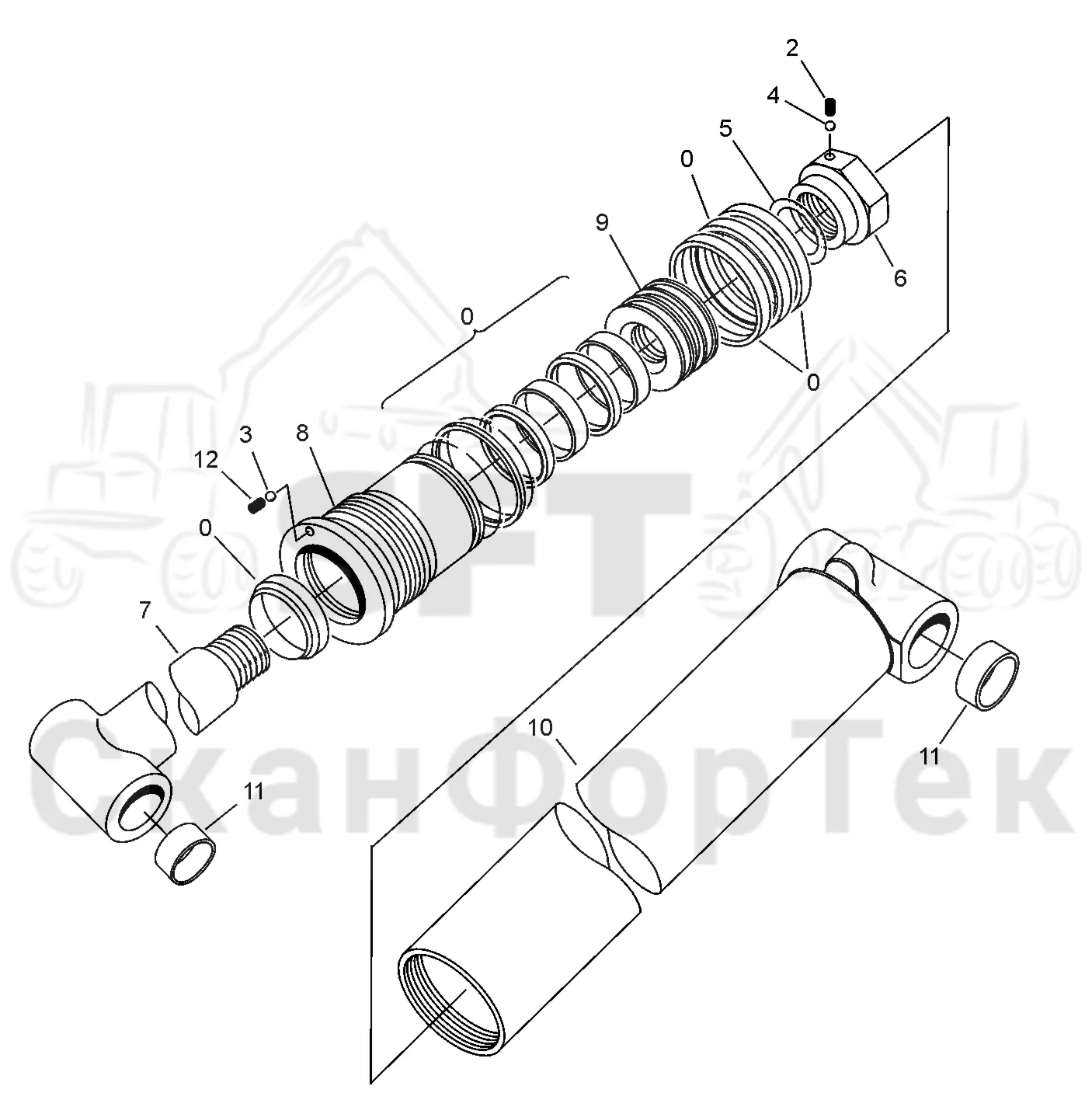 Схема: Valmet / Форвардер / Valmet 860.3 / Valmet 860.3 / Каталог запасных частей / Подъемный кран / Подъемный кран / Valmet CRF 10 Ch. V1001- / Каталог запасных частей / Вторая стрела / Цилиндр / Цилиндр внешней стрелы
