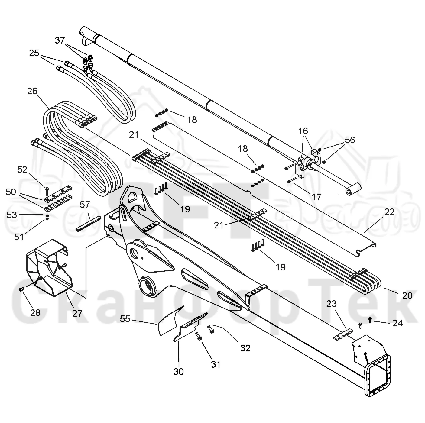 Схема: Valmet / Форвардер / Valmet 860.3 / Valmet 860.3 / Каталог запасных частей / Подъемный кран / Подъемный кран / Valmet CRF 10 Ch. V1001- / Каталог запасных частей / Вторая стрела / Элементы гидравлической системы / Трубы и шланги, Tele/Tele ProTec V1148-