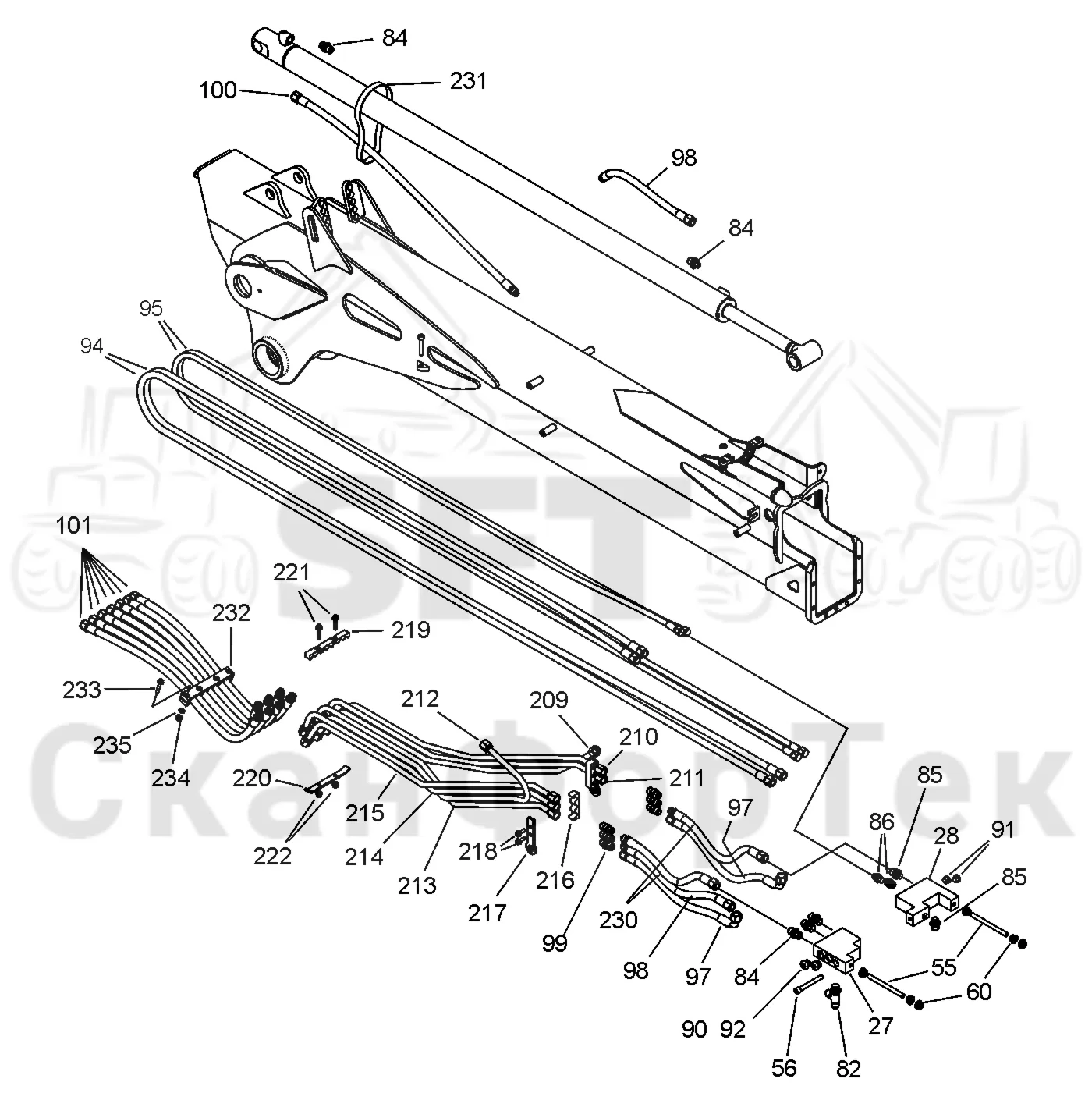 Схема: Valmet / Форвардер / Valmet 860.3 / Valmet 860.3 / Каталог запасных частей / Подъемный кран / Подъемный кран / Valmet CRF 10 Ch. V1001- / Каталог запасных частей / Вторая стрела / Элементы гидравлической системы / Трубы и шланги, Co/Co ProTec