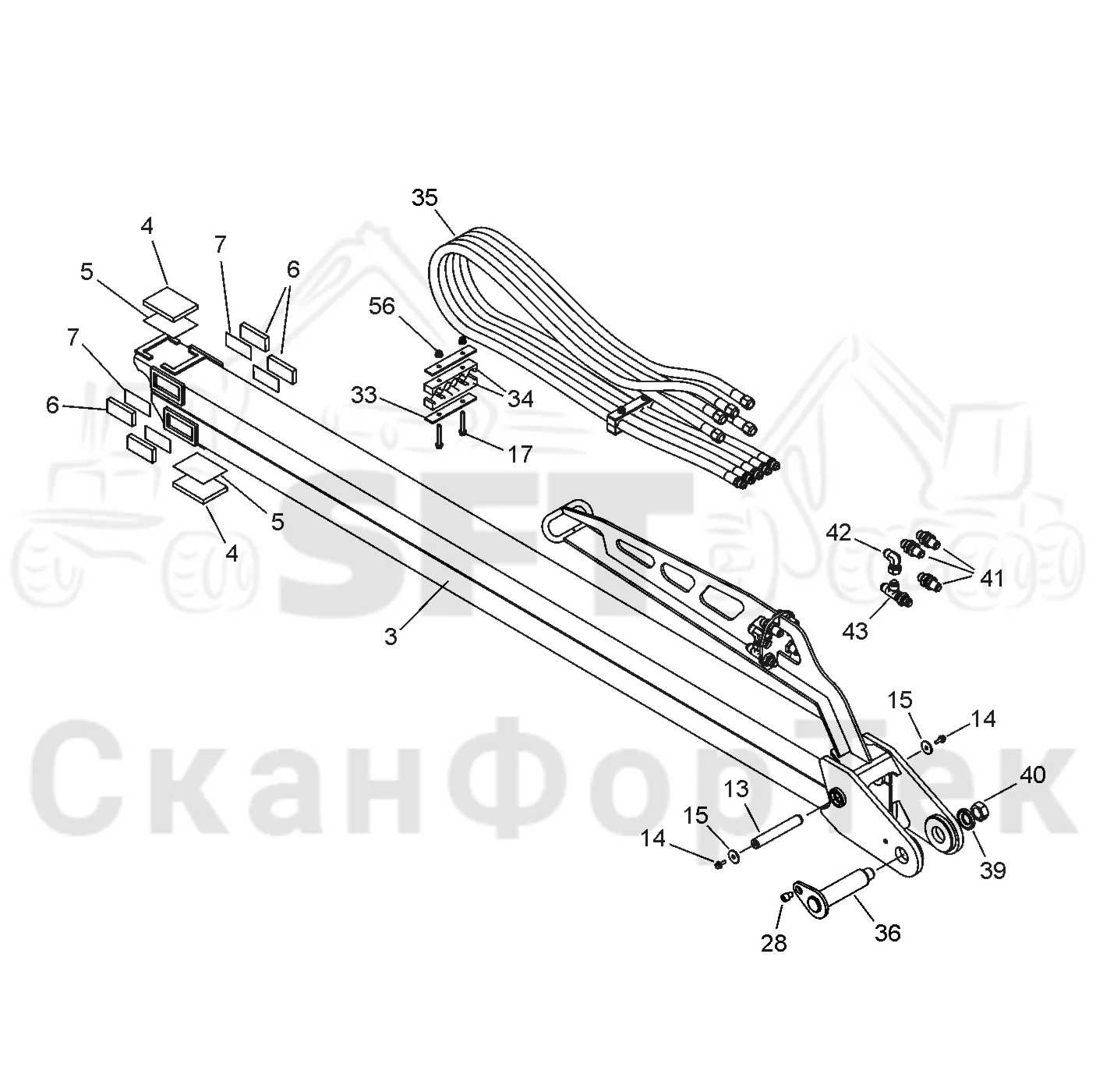 Схема: Valmet / Форвардер / Valmet 860.3 / Valmet 860.3 / Каталог запасных частей / Подъемный кран / Подъемный кран / Valmet CRF 10 Ch. V1001- / Каталог запасных частей / Удлинитель стрелы / Стрела / Телескопическая стрела