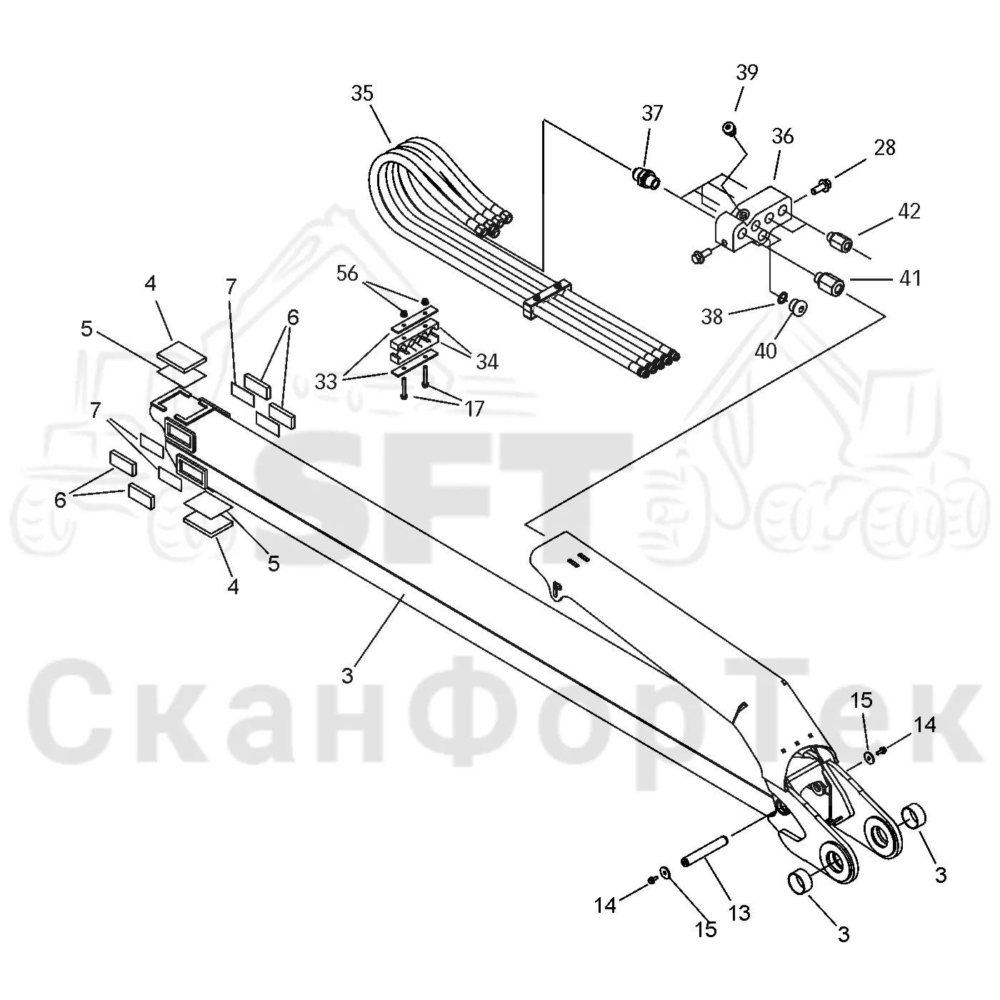 Схема: Valmet / Форвардер / Valmet 860.3 / Valmet 860.3 / Каталог запасных частей / Подъемный кран / Подъемный кран / Valmet CRF 10 Ch. V1001- / Каталог запасных частей / Удлинитель стрелы / Стрела / Телескопическая стрела ProTec