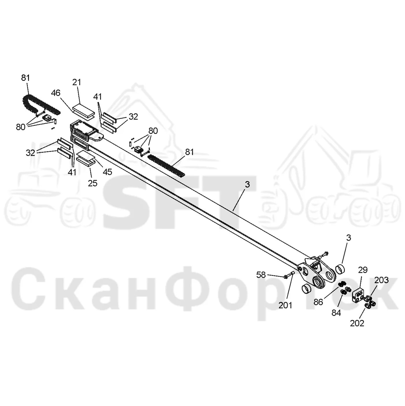 Схема: Valmet / Форвардер / Valmet 860.3 / Valmet 860.3 / Каталог запасных частей / Подъемный кран / Подъемный кран / Valmet CRF 10 Ch. V1001- / Каталог запасных частей / Удлинитель стрелы / Стрела / Телескопическая стрела, внутренняя ProTec