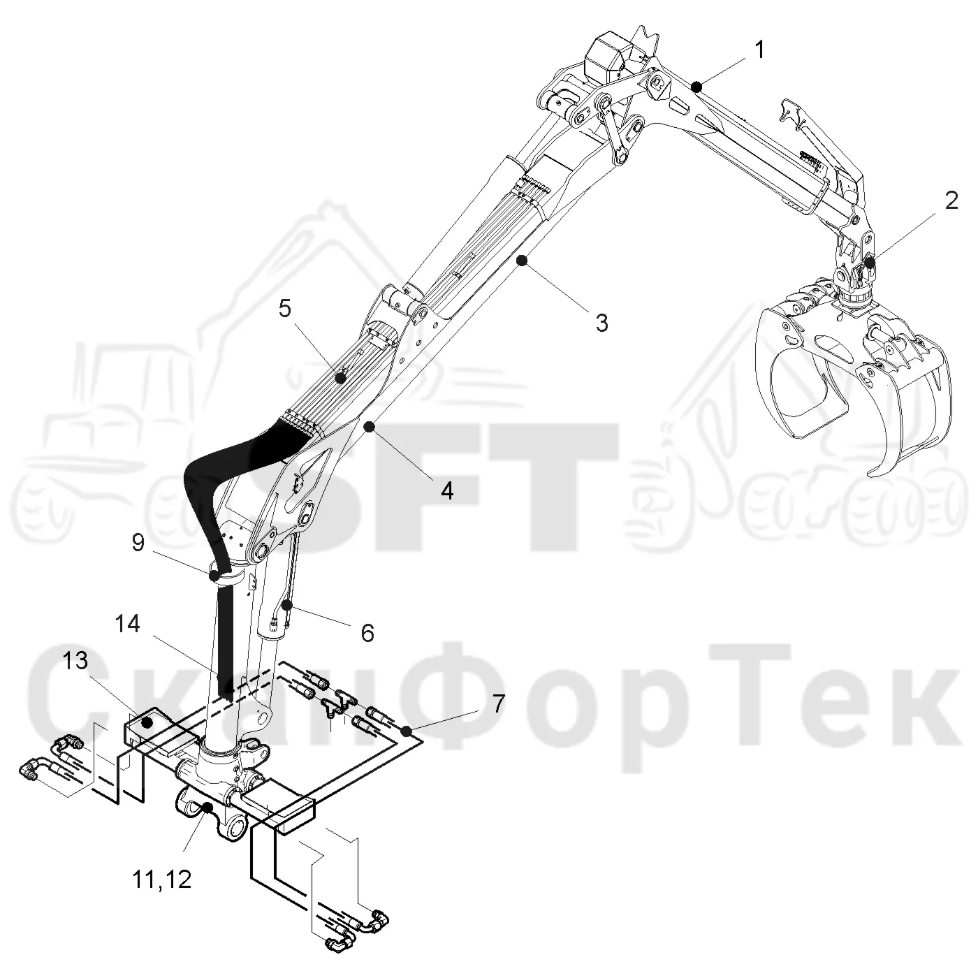 Схема: Valmet / Форвардер / Valmet 860.4 / Valmet 860.4 / Каталог запасных частей / Подъемный кран / Подъемный кран / Valmet CRF 11 Ch. V1001- / Каталог запасных частей / CRF 11 Combi Tilt / CRF 11 Combi Tilt / Подъемный кран