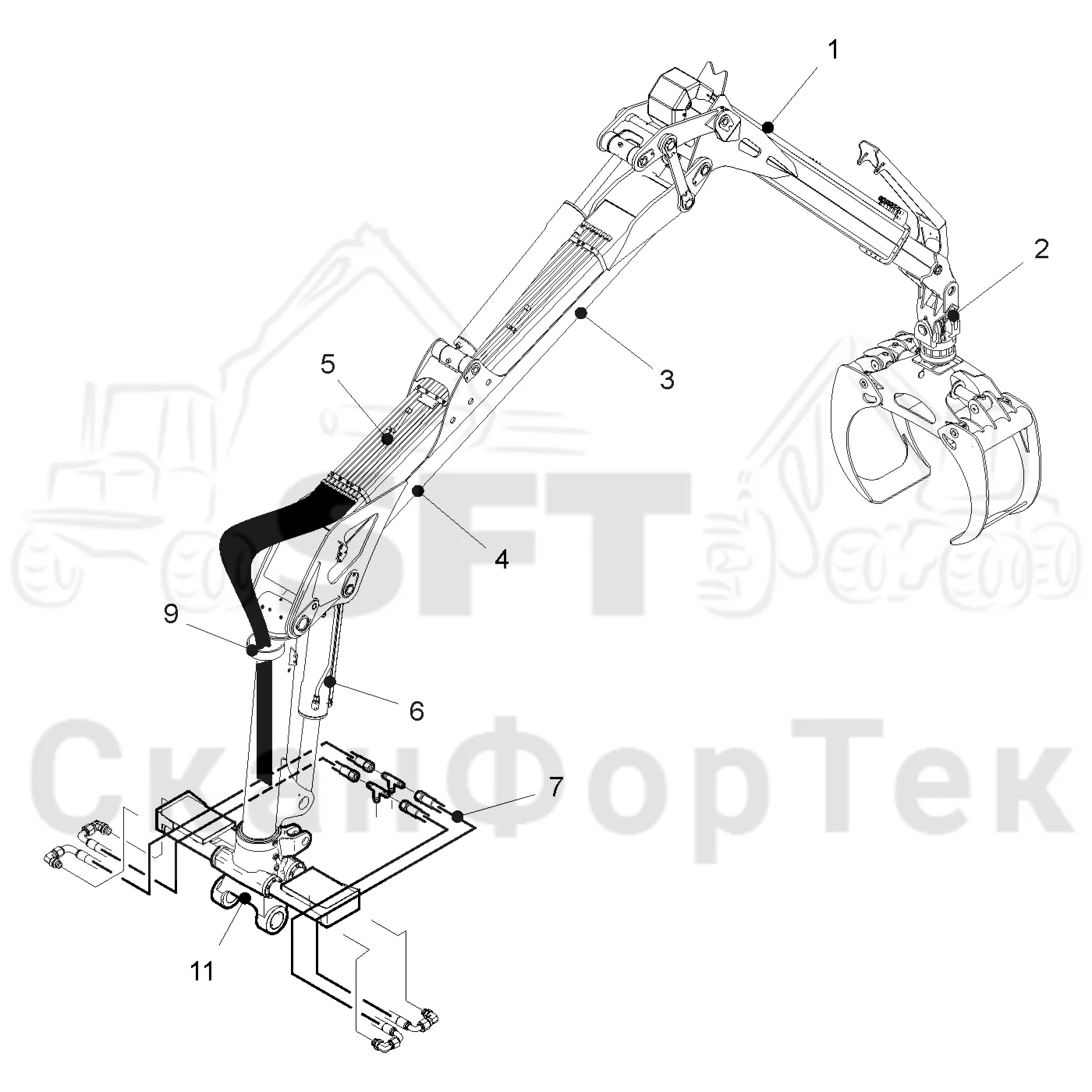 Схема: Valmet / Форвардер / Valmet 860.4 / Valmet 860.4 / Каталог запасных частей / Подъемный кран / Подъемный кран / Valmet CRF 11 Ch. V1001- / Каталог запасных частей / CRF 11 Combi Tilt 10m / CRF 11 Combi Tilt 10m / Подъемный кран
