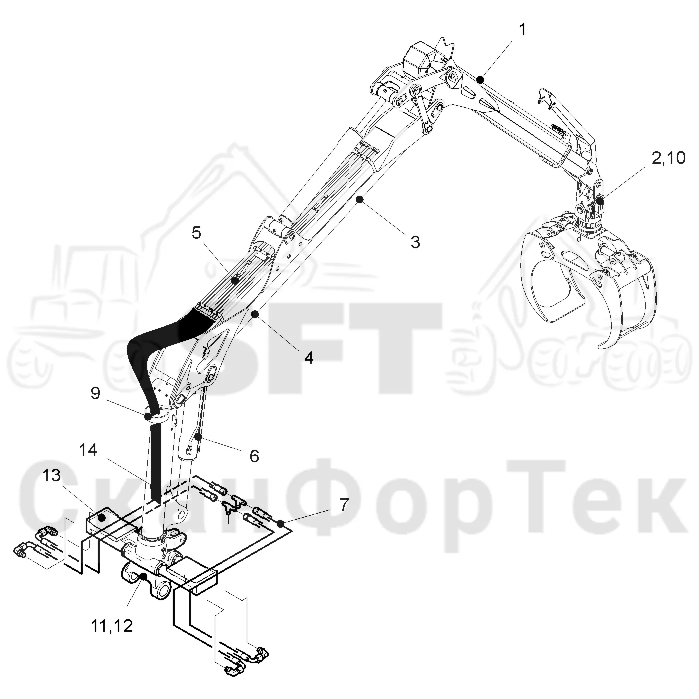 Схема: Valmet / Форвардер / Valmet 860.4 / Valmet 860.4 / Каталог запасных частей / Подъемный кран / Подъемный кран / Valmet CRF 11 Ch. V1001- / Каталог запасных частей / CRF 11 Combi ProTec Tilt / CRF 11 Combi ProTec Tilt / Подъемный кран